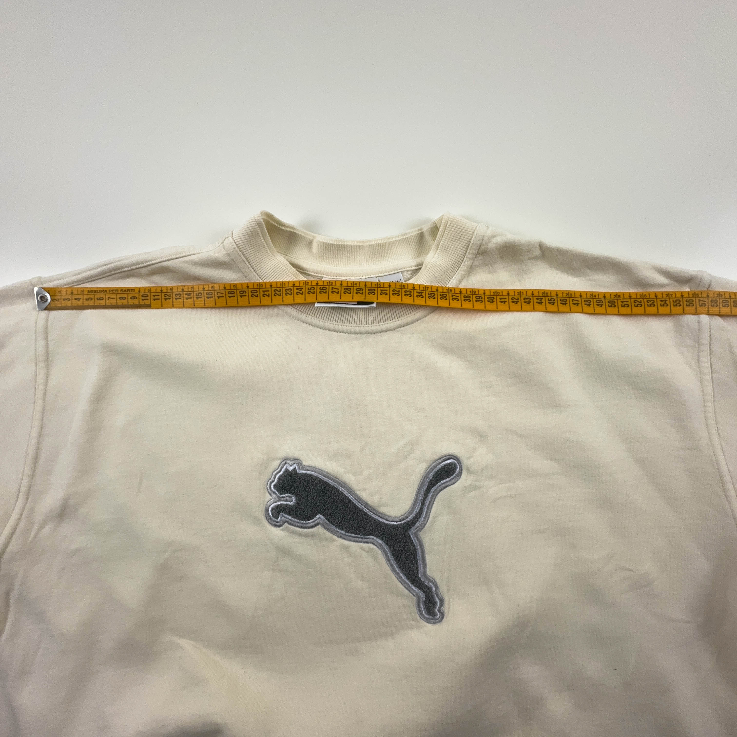 Felpa Puma Vintage crema a girocollo con logo ricamato in cotone anni 90 - Taglia L uomo