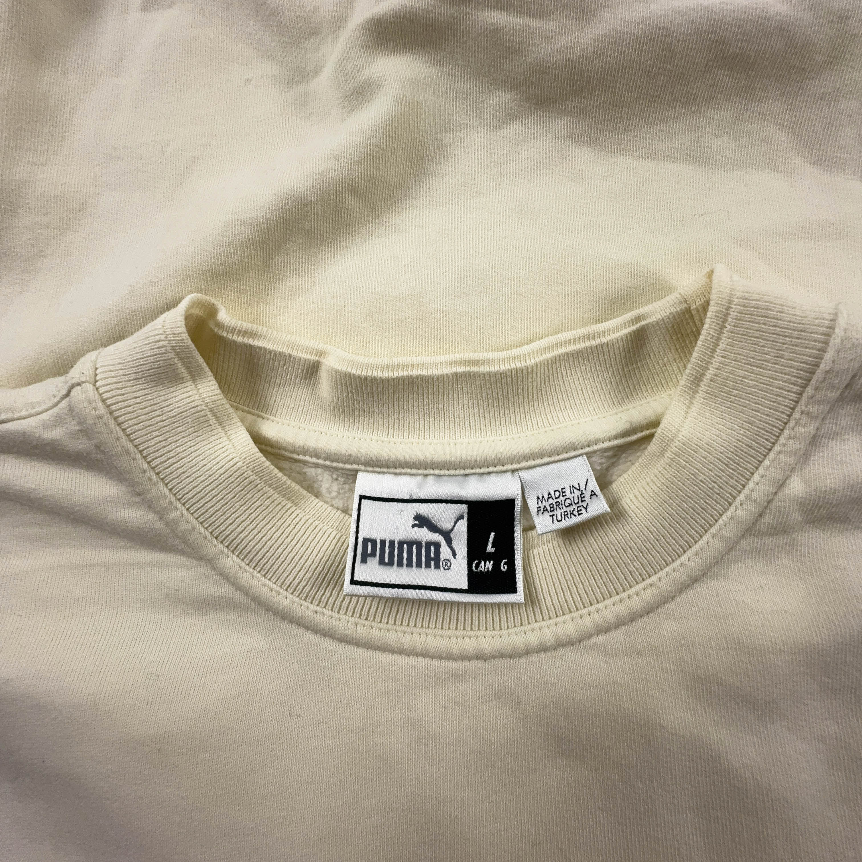 Felpa Puma Vintage crema a girocollo con logo ricamato in cotone anni 90 - Taglia L uomo