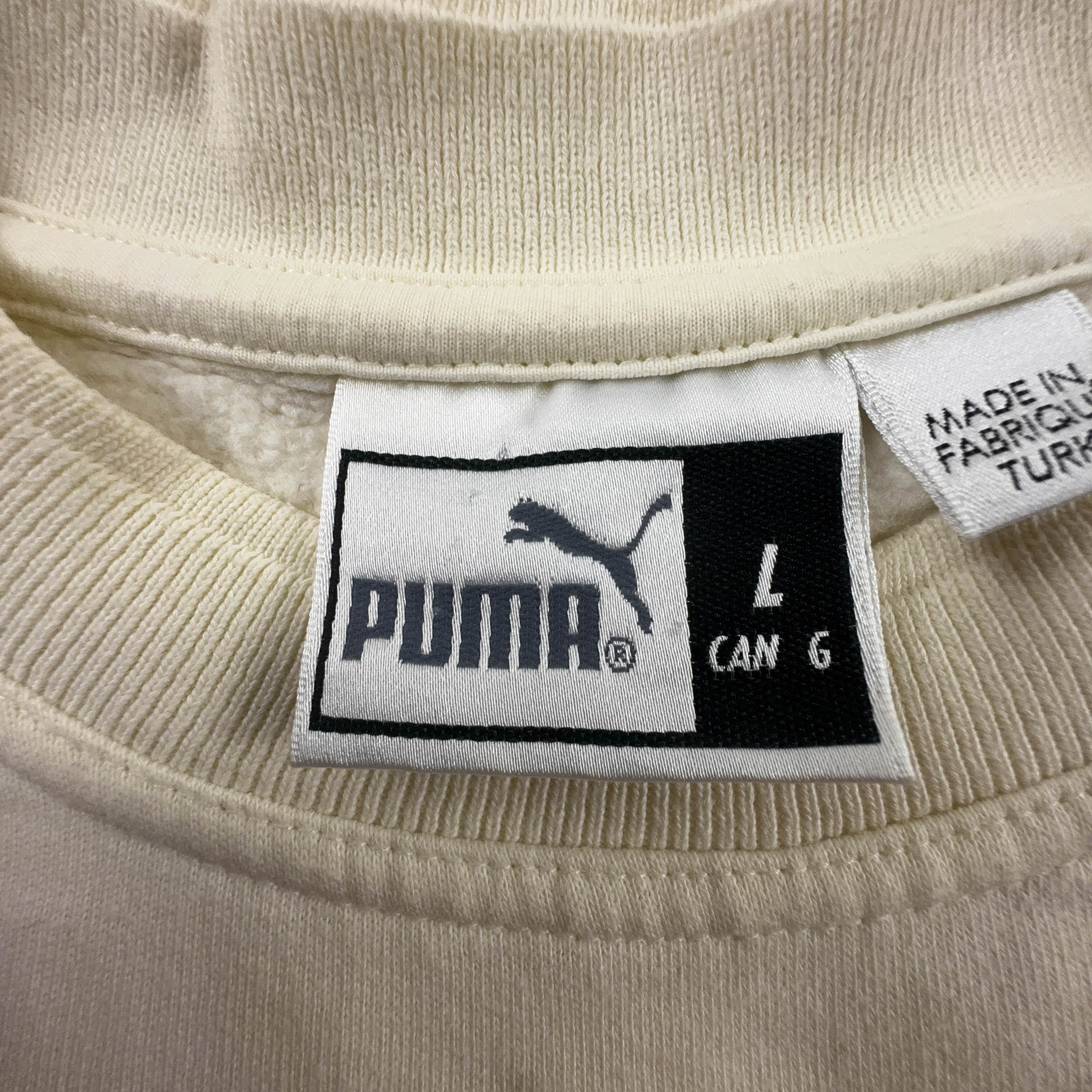 Felpa Puma Vintage crema a girocollo con logo ricamato in cotone anni 90 - Taglia L uomo