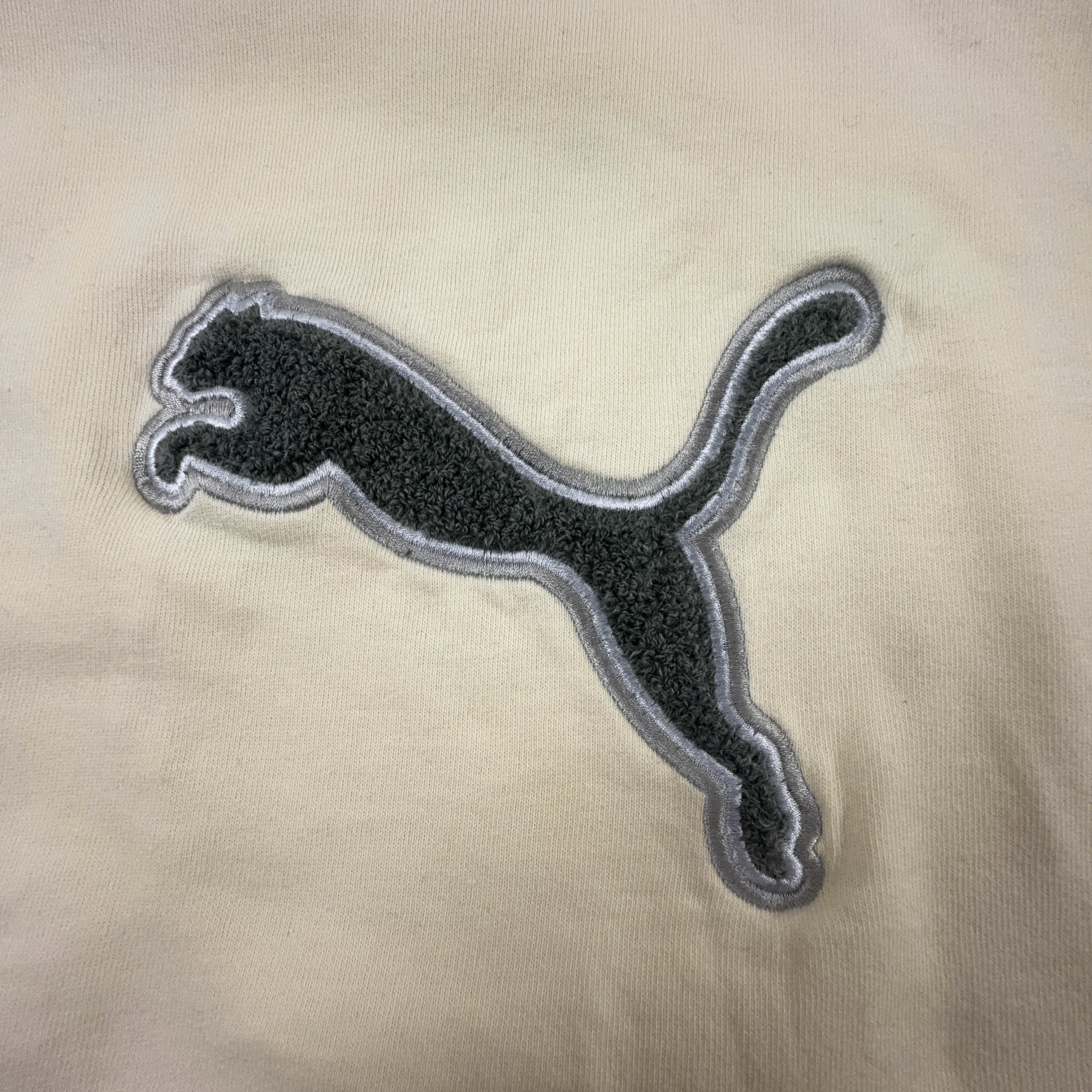 Felpa Puma Vintage crema a girocollo con logo ricamato in cotone anni 90 - Taglia L uomo