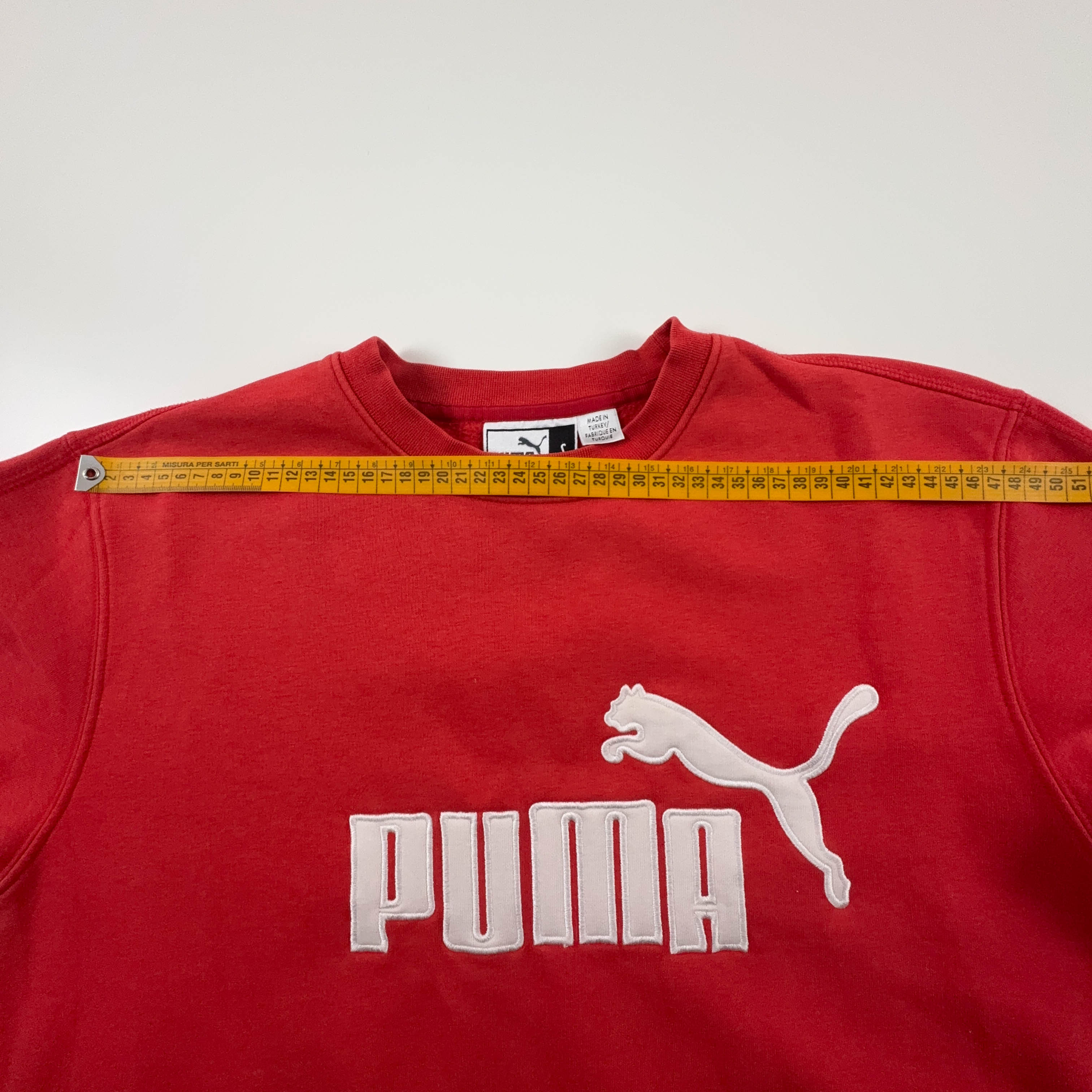 Felpa Puma Vintage rossa a girocollo con logo ricamato anni 2000 - Taglia M uomo