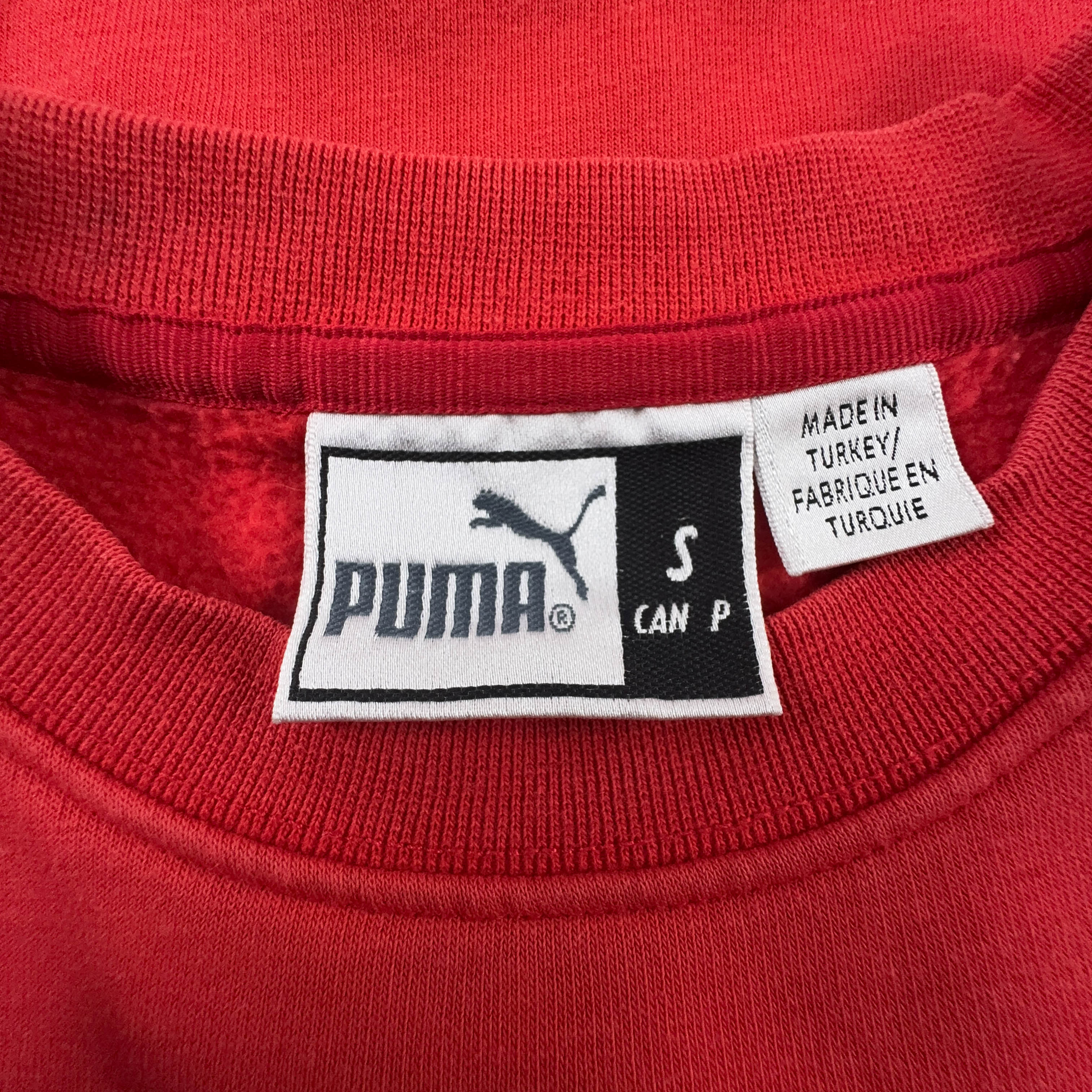 Felpa Puma Vintage rossa a girocollo con logo ricamato anni 2000 - Taglia M uomo