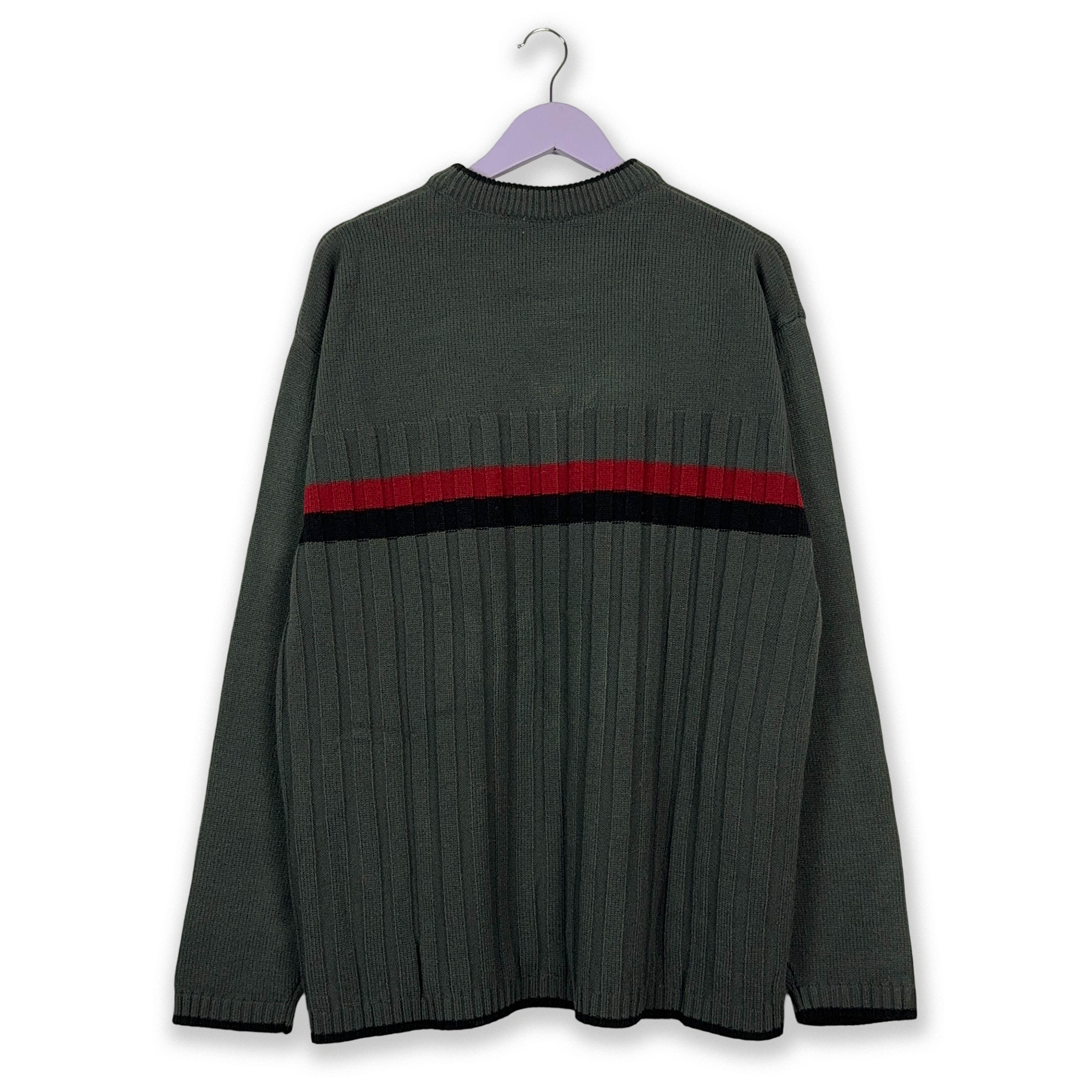 Maglione Hugo Boss Vintage a girocollo grigio a righe - Taglia XXL uomo