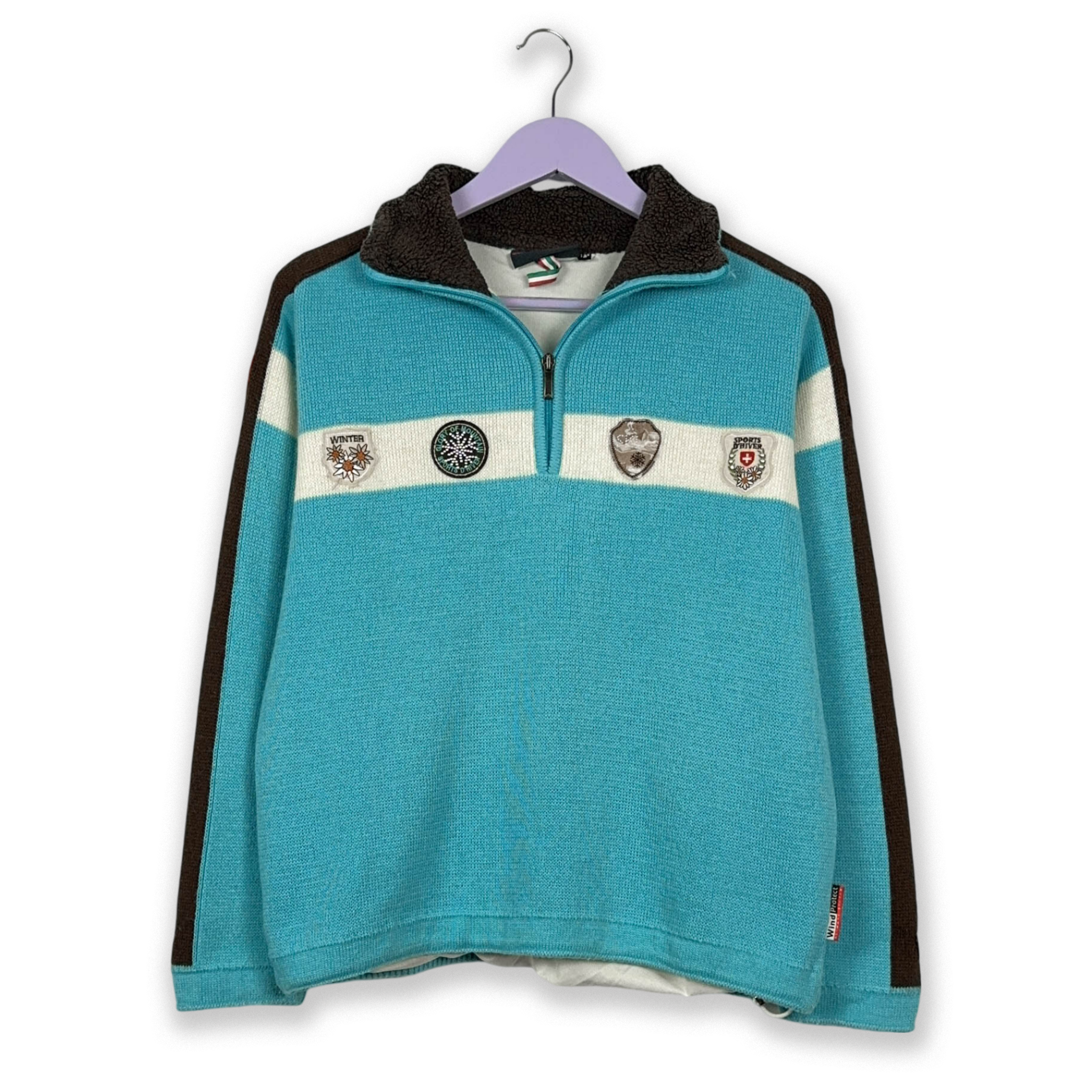 Maglione Vintage Campagnolo foderato misto lana azzurro con zip - Taglia S uomo