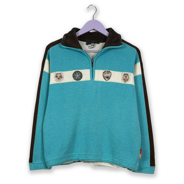 Maglione Vintage Campagnolo foderato misto lana azzurro con zip - Taglia S uomo