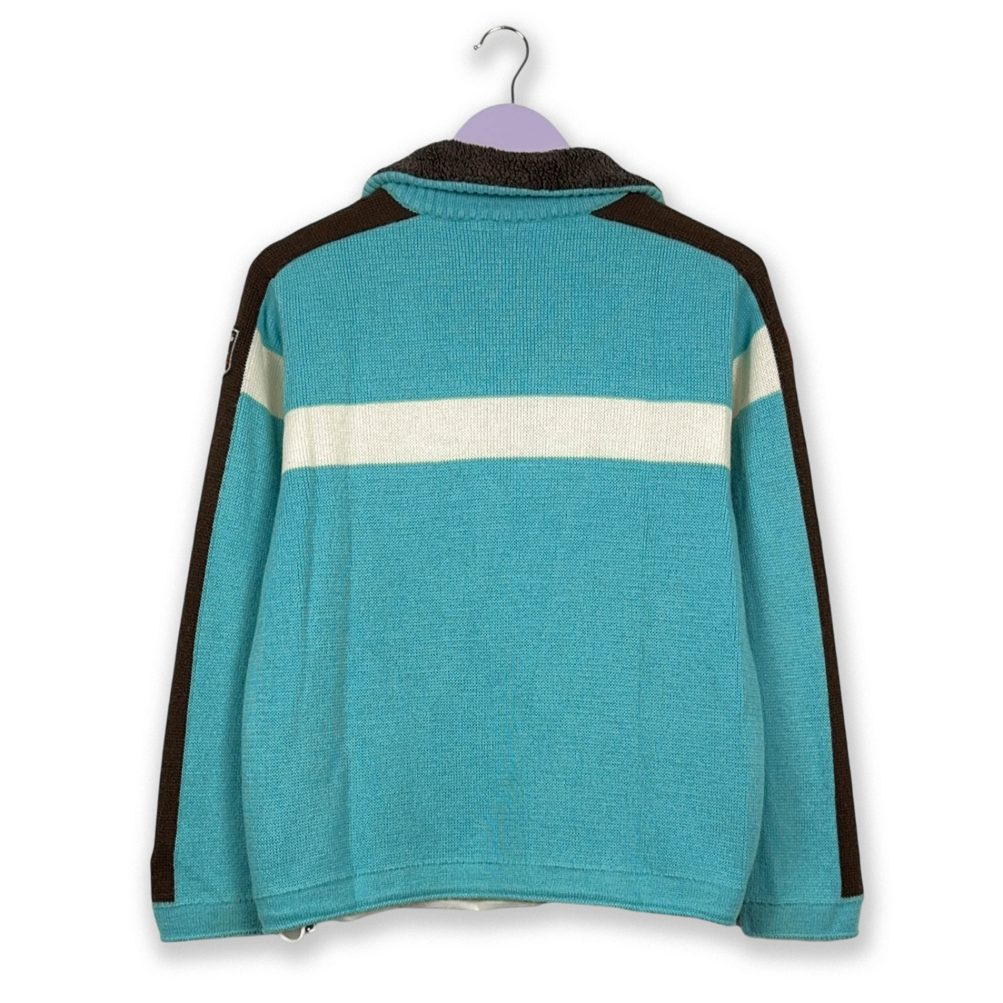 Maglione Vintage Campagnolo foderato misto lana azzurro con zip - Taglia S uomo