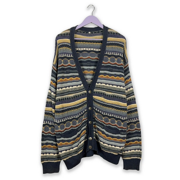 Cardigan Vintage a righe a fantasia multicolore - Taglia XL/XXL uomo