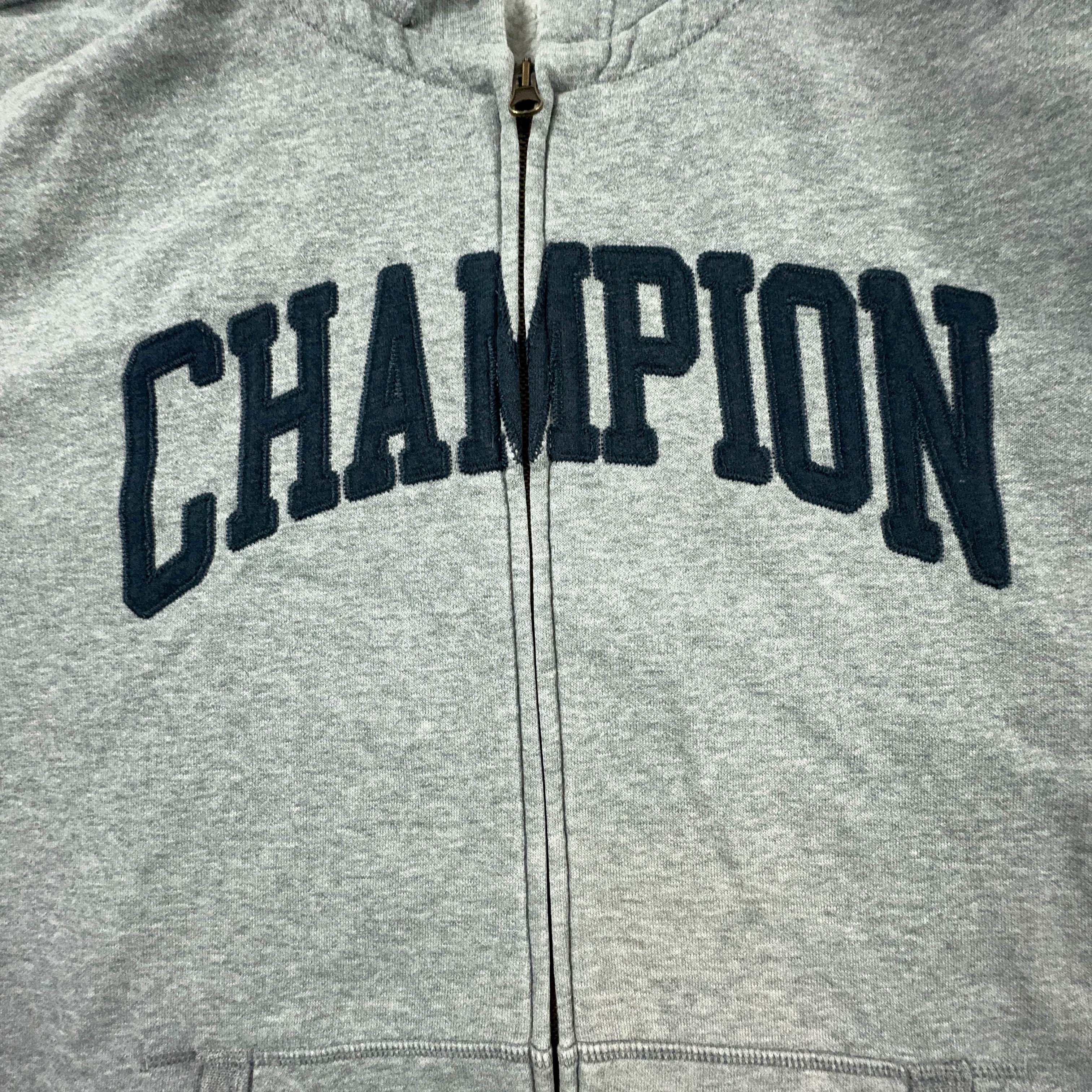 Felpa Champion Vintage grigia con cappuccio logo grande ricamato anni 90 - Taglia L/XL uomo