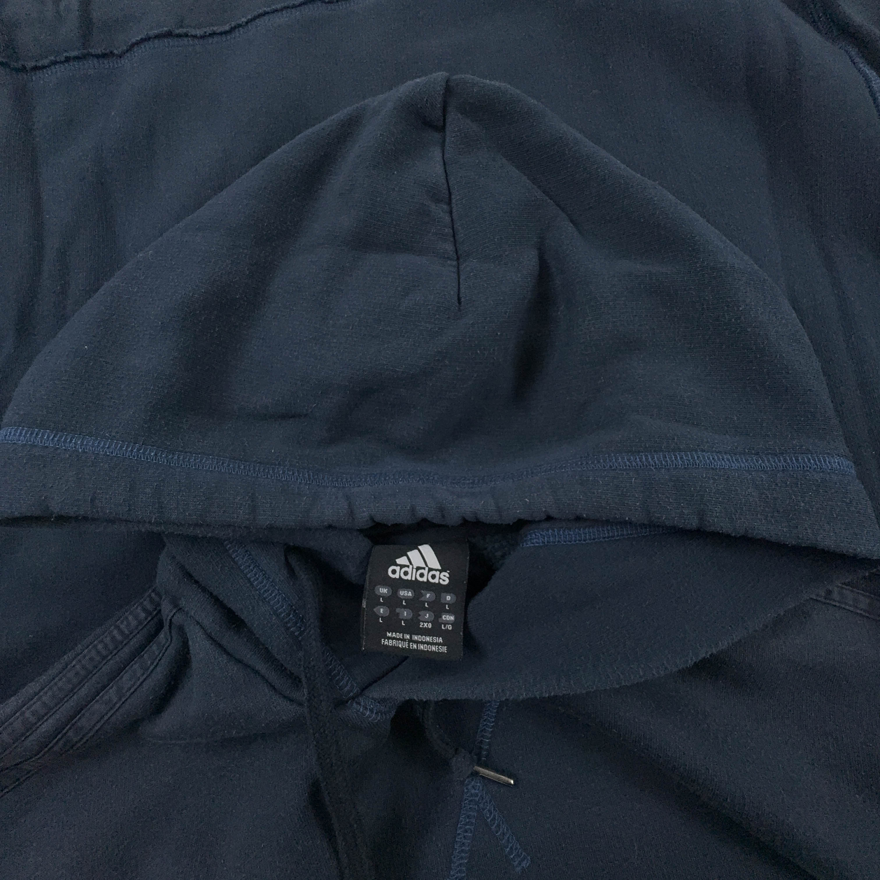 Felpa Adidas Vintage blu scura con cappuccio 70% cotone anni 2000 - Taglia L/XL uomo