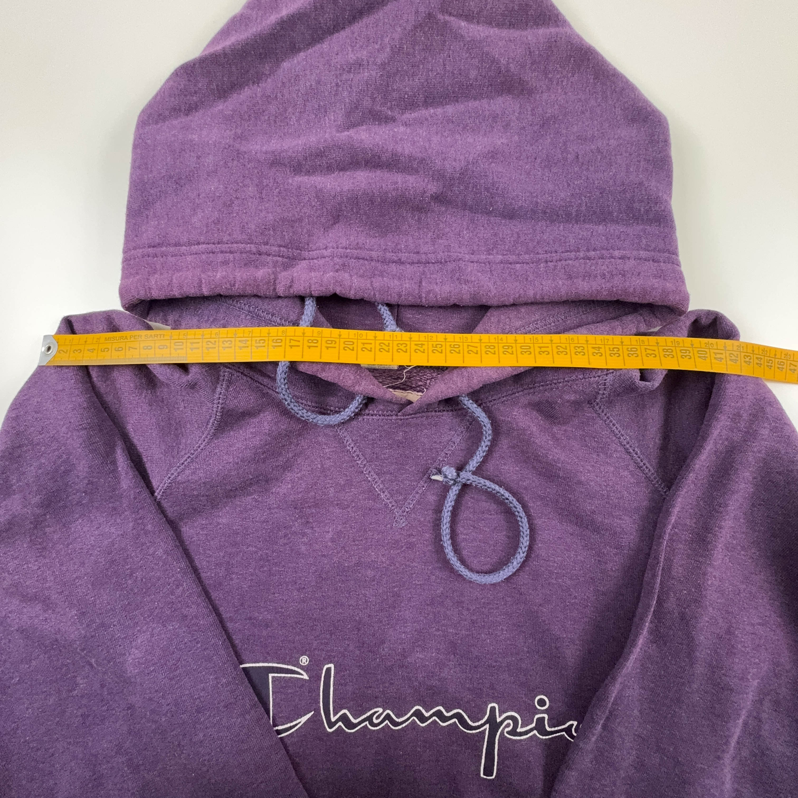 Felpa Champion viola con cappuccio in cotone logo grande stampato anni 2000 - Taglia S uomo
