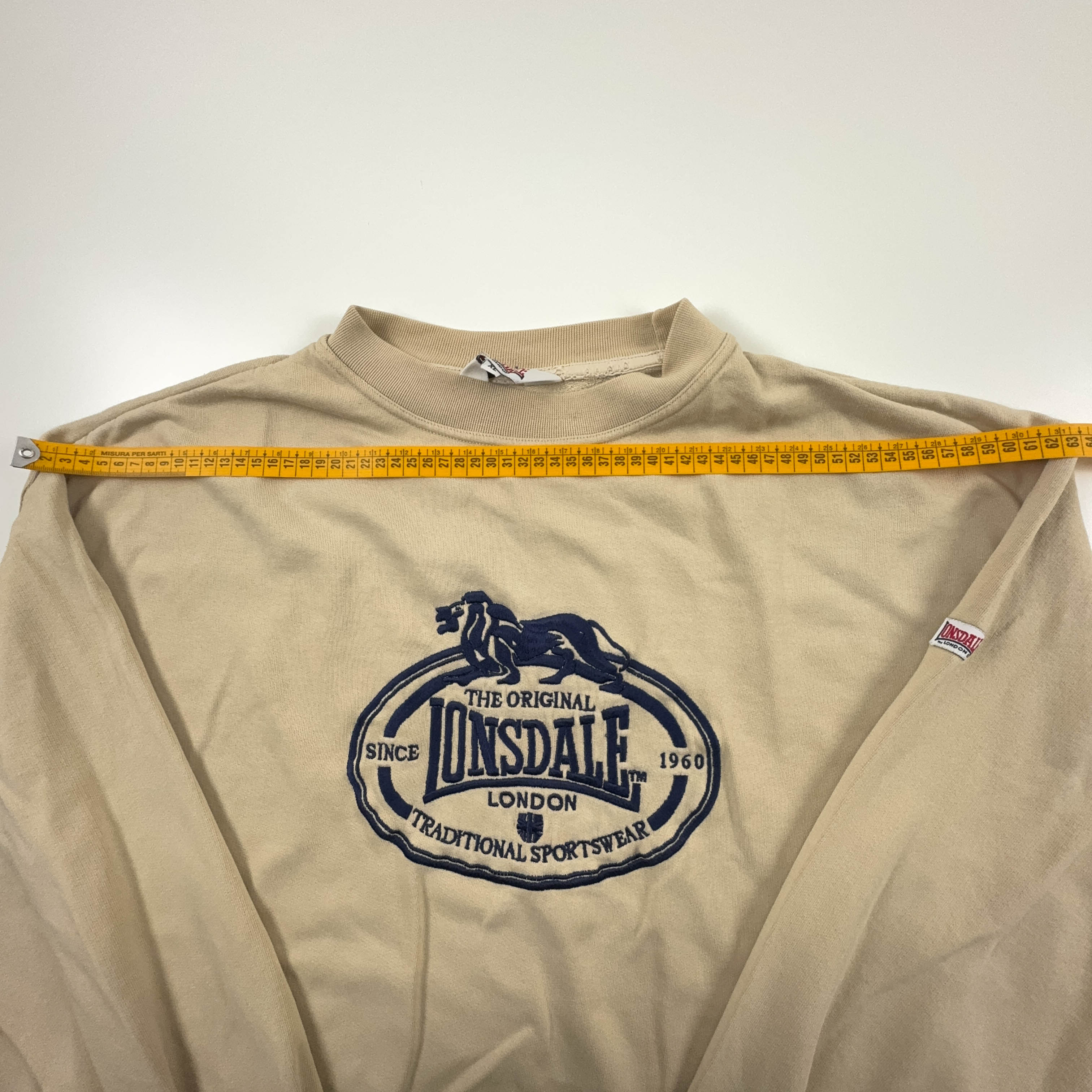Felpa Londsdale Vintage beige a girocollo logo grande ricamato anni 2000 - Taglia XL uomo
