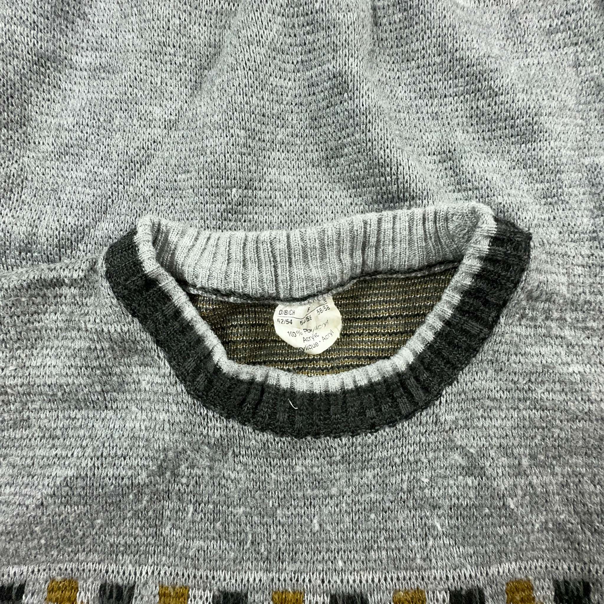 Maglione Vintage a girocollo grigio a fantasia geometrica - Taglia L uomo