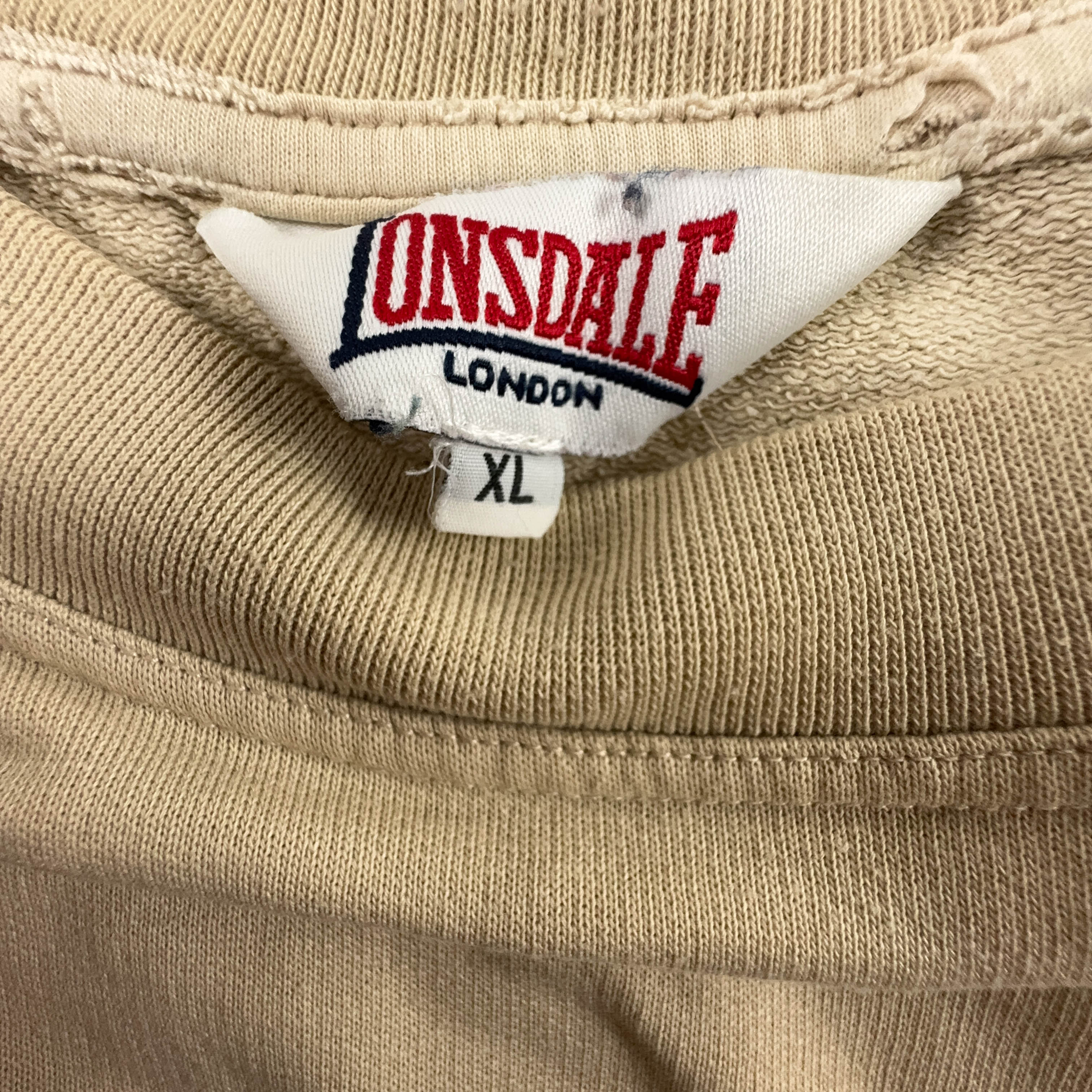 Felpa Londsdale Vintage beige a girocollo logo grande ricamato anni 2000 - Taglia XL uomo