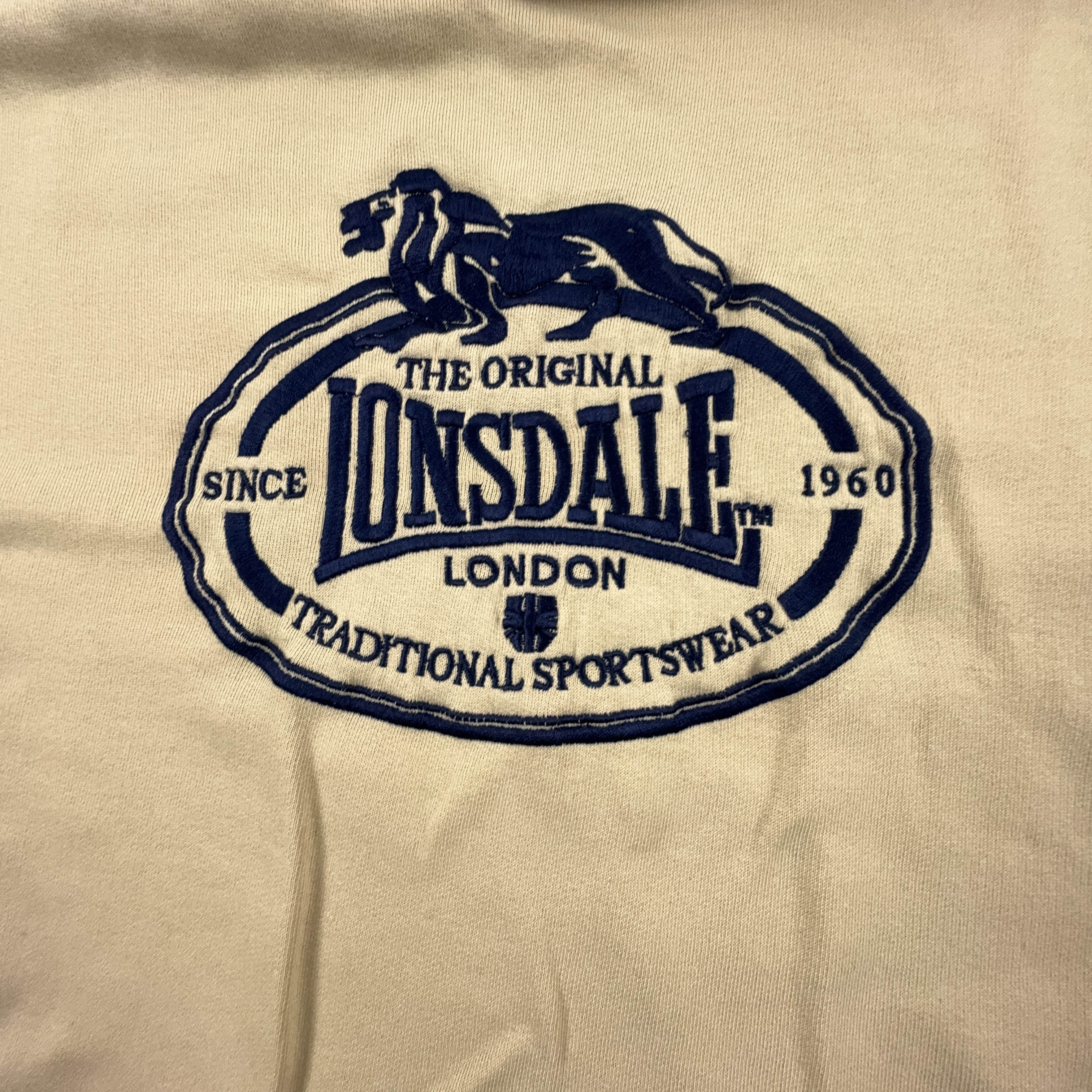 Felpa Londsdale Vintage beige a girocollo logo grande ricamato anni 2000 - Taglia XL uomo