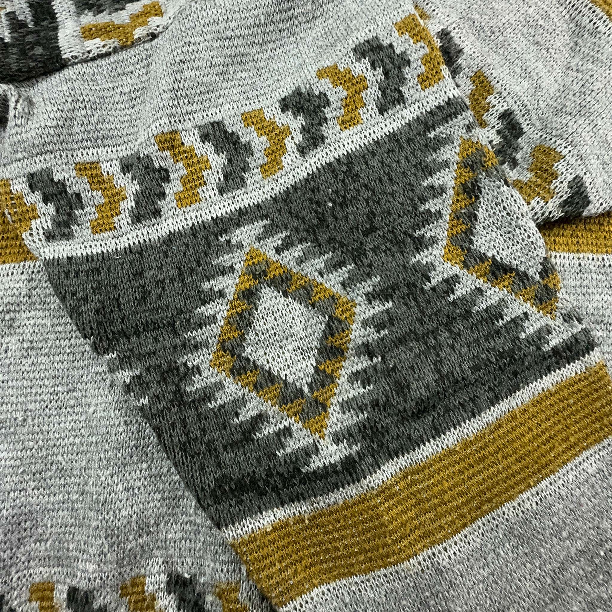 Maglione Vintage a girocollo grigio a fantasia geometrica - Taglia L uomo