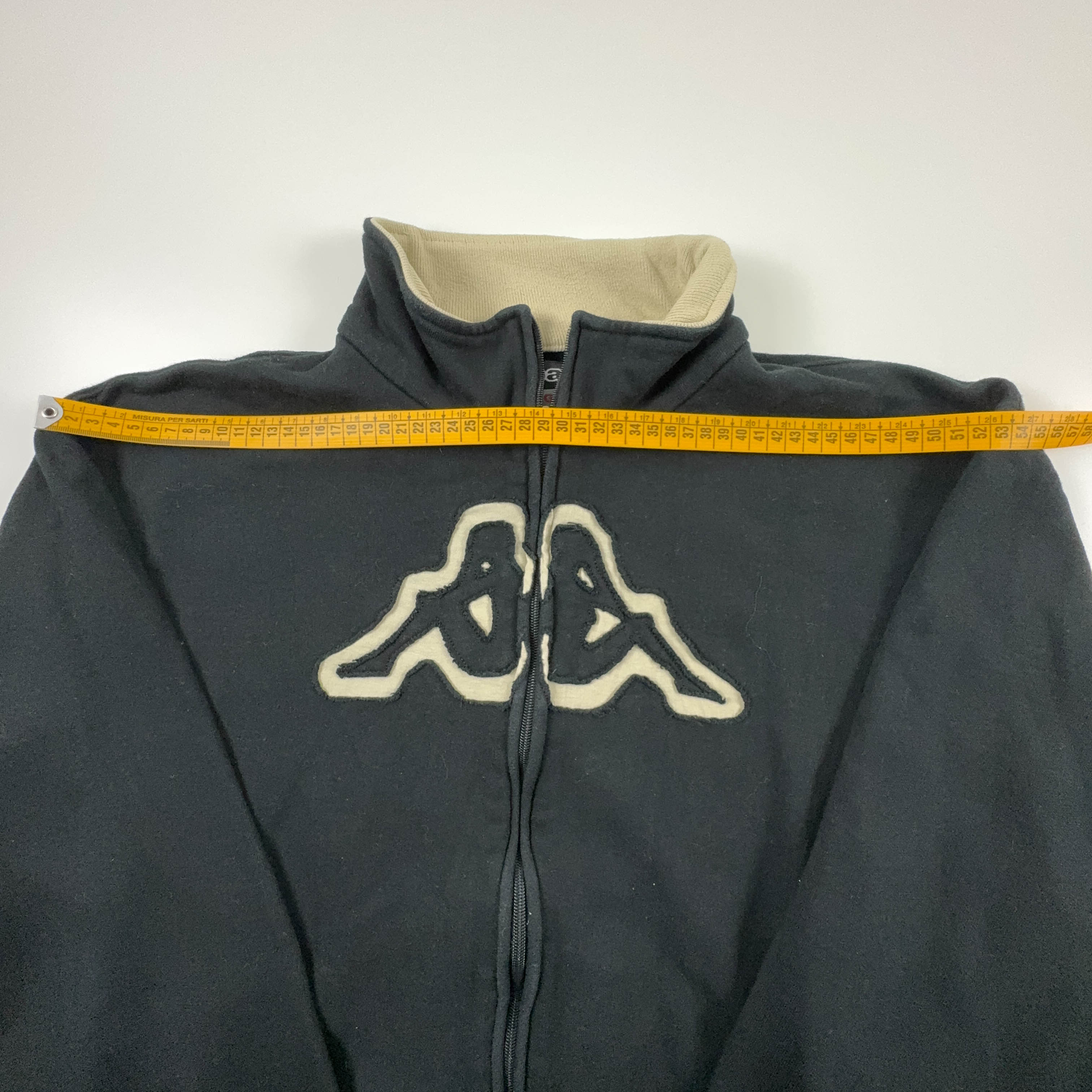 Felpa Kappa Vintage nera con zip logo grande ricamato anni 90 - Taglia XL uomo