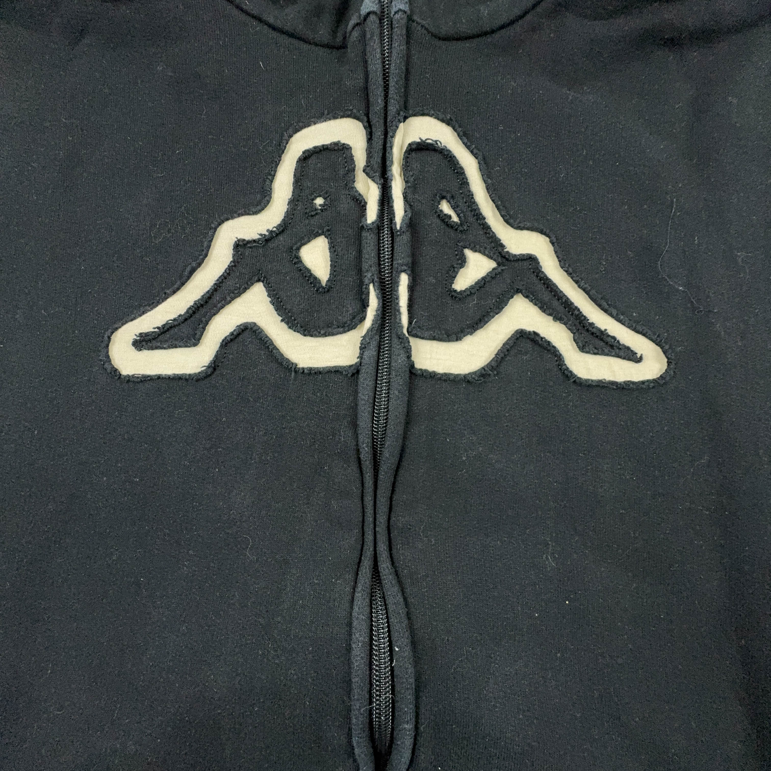 Felpa Kappa Vintage nera con zip logo grande ricamato anni 90 - Taglia XL uomo