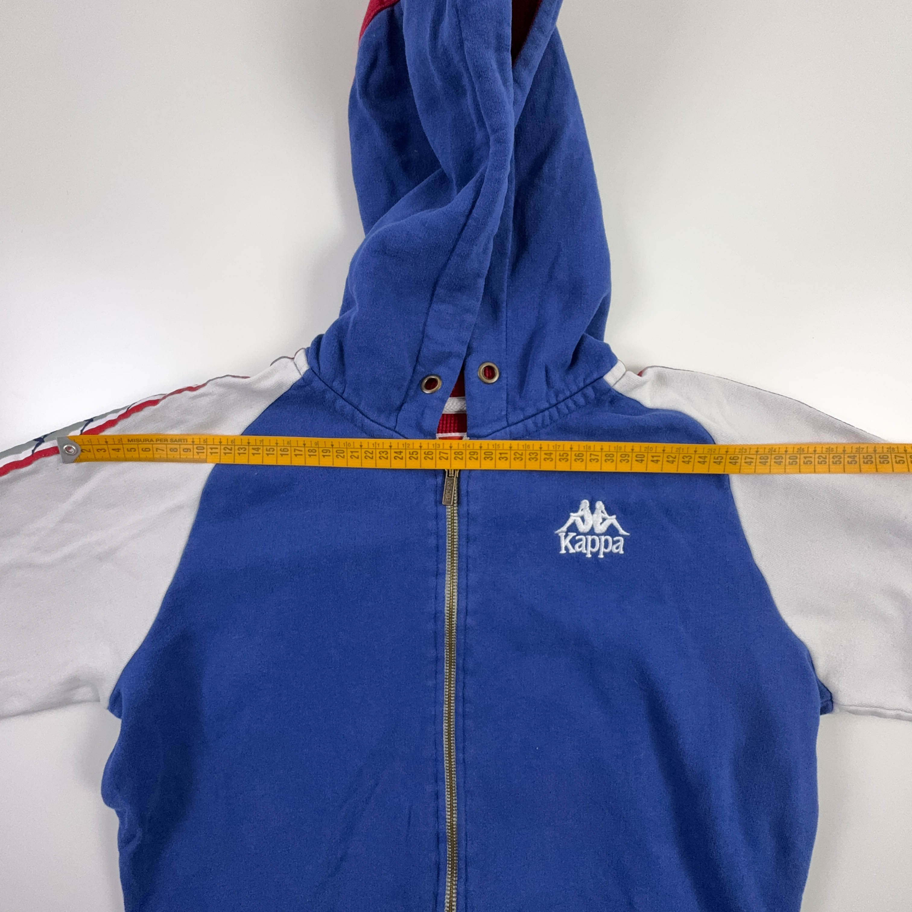 Felpa Kappa Vintage blu e bianca con zip e cappuccio anni 90