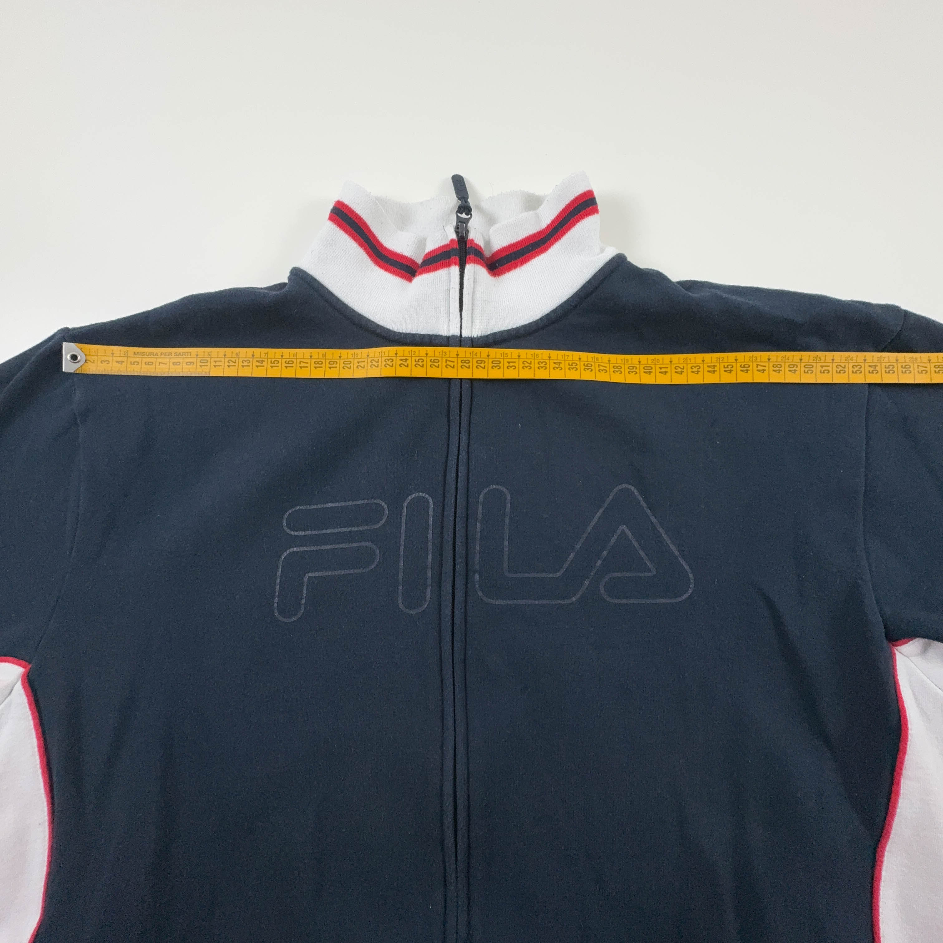 Felpa Fila Vintage blu e bianca con zip 80% cotone anni 2000 - Taglia L/XL uomo