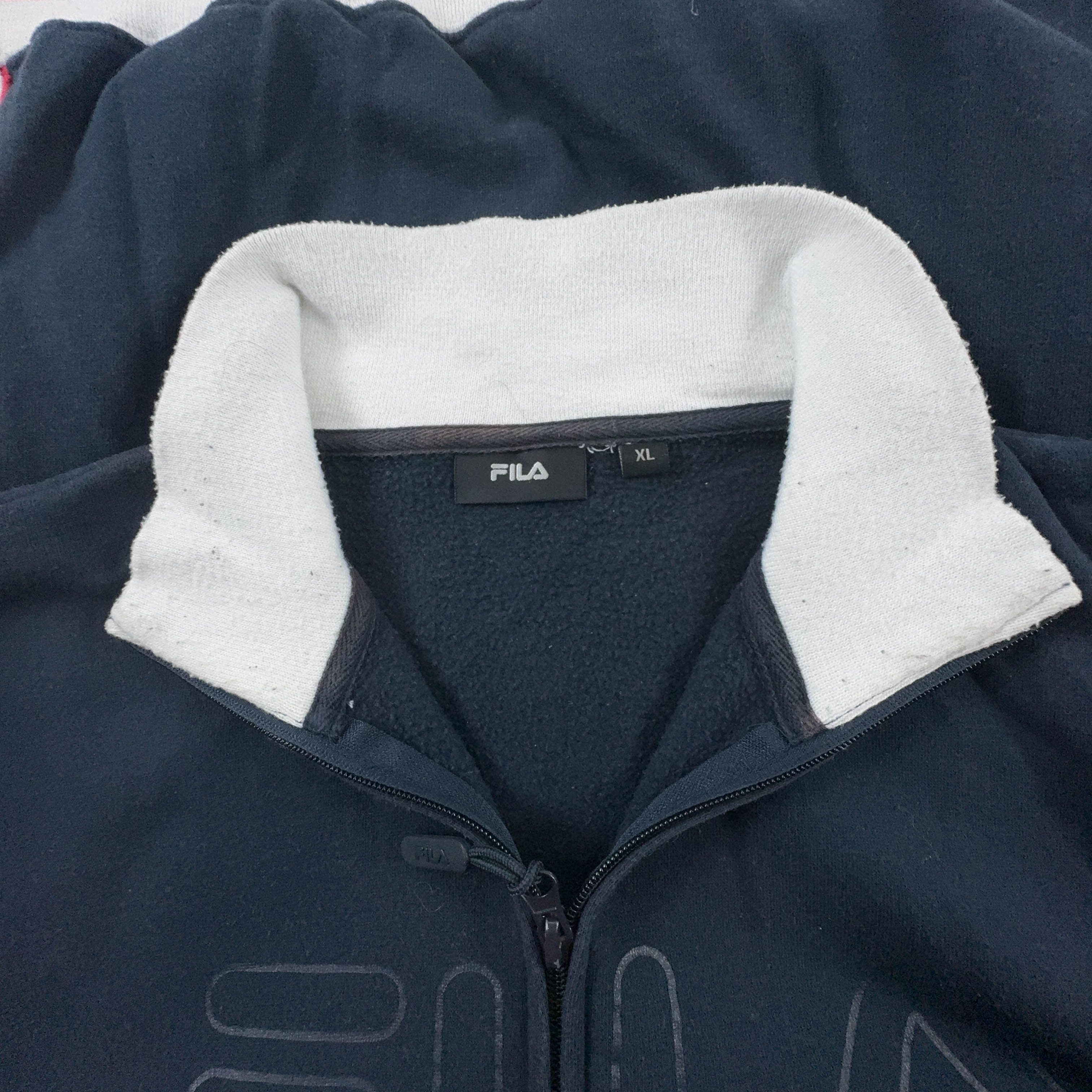 Felpa Fila Vintage blu e bianca con zip 80% cotone anni 2000 - Taglia L/XL uomo