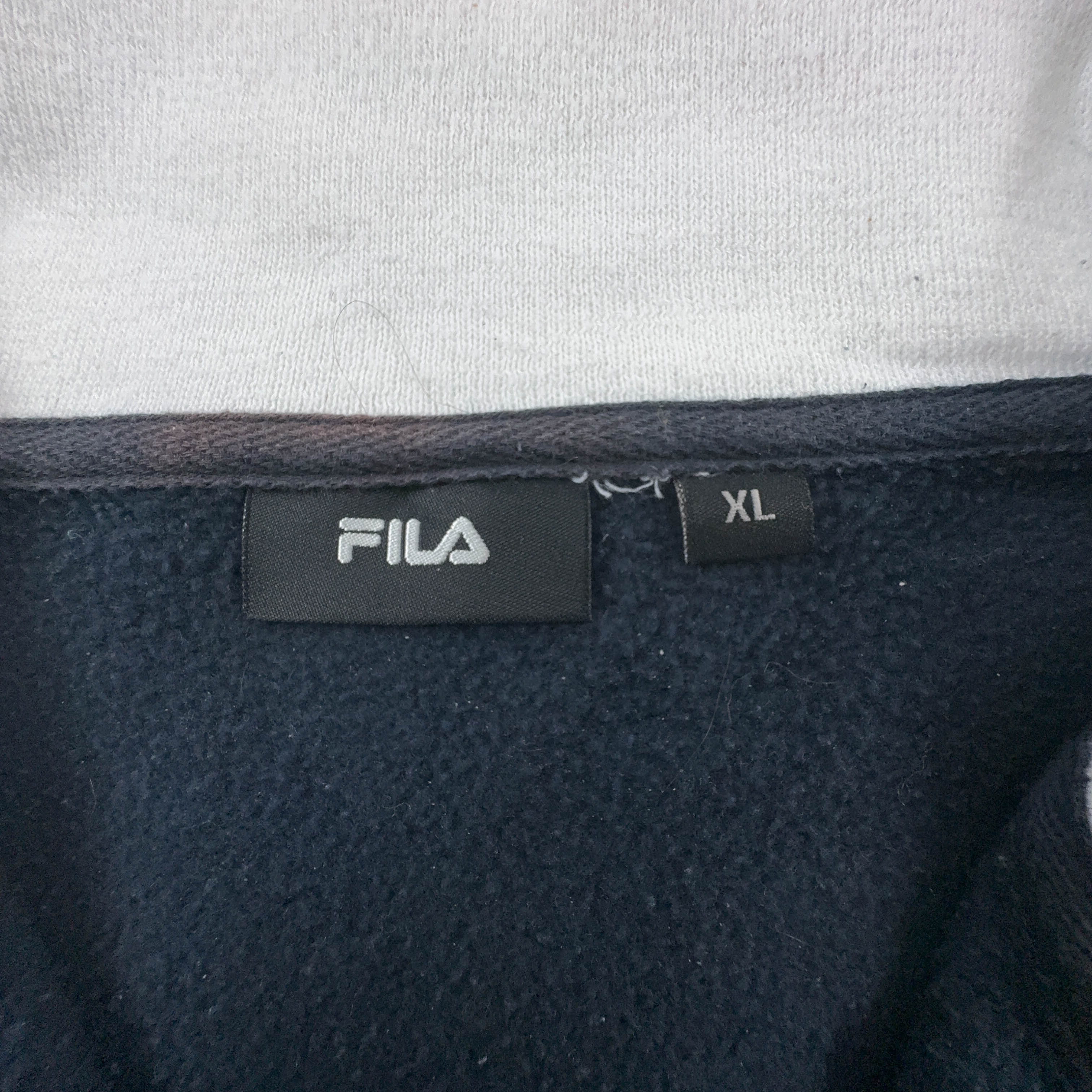 Felpa Fila Vintage blu e bianca con zip 80% cotone anni 2000 - Taglia L/XL uomo