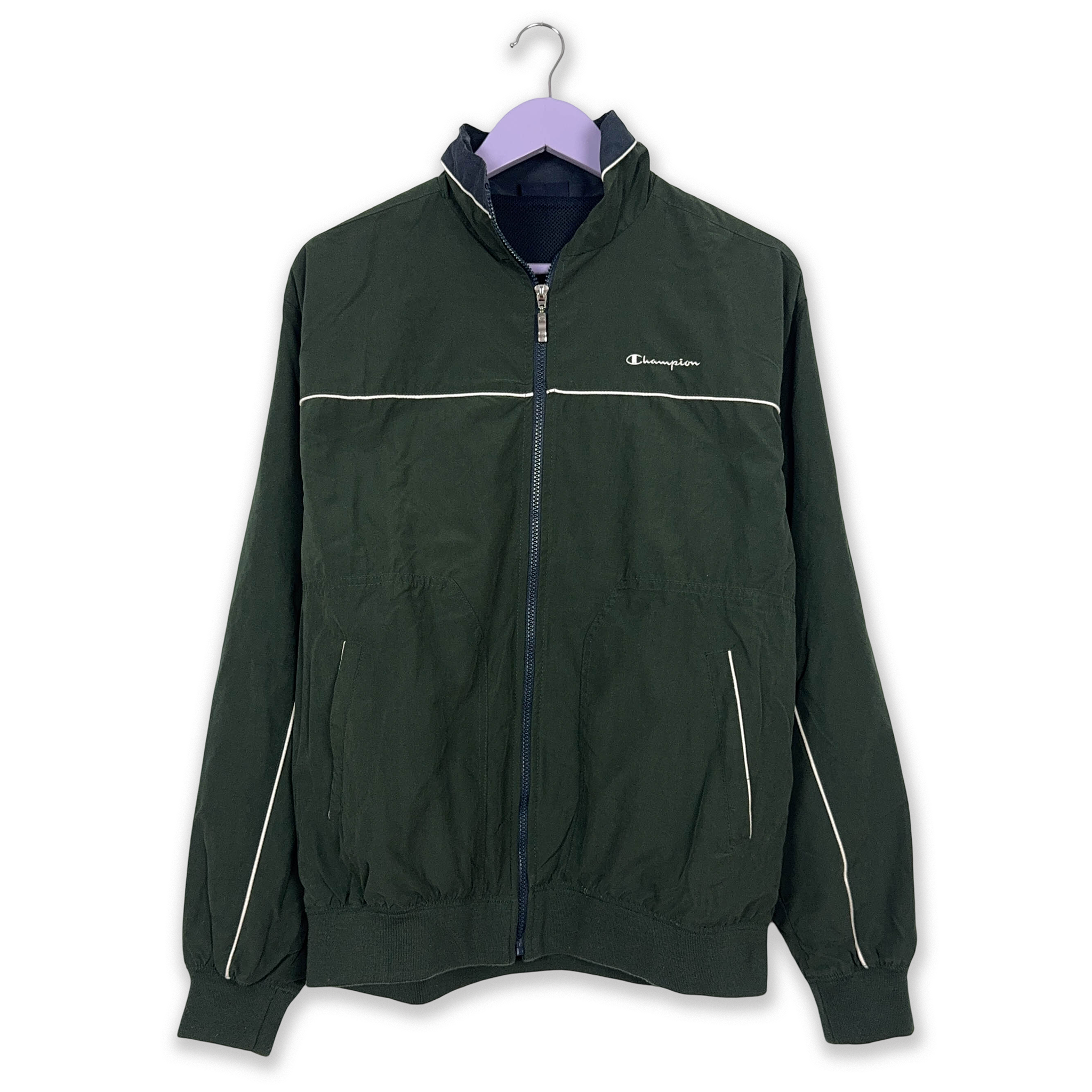 Giacca a vento Champion Vintage verde scuro con zip anni 2000 - Taglia L uomo