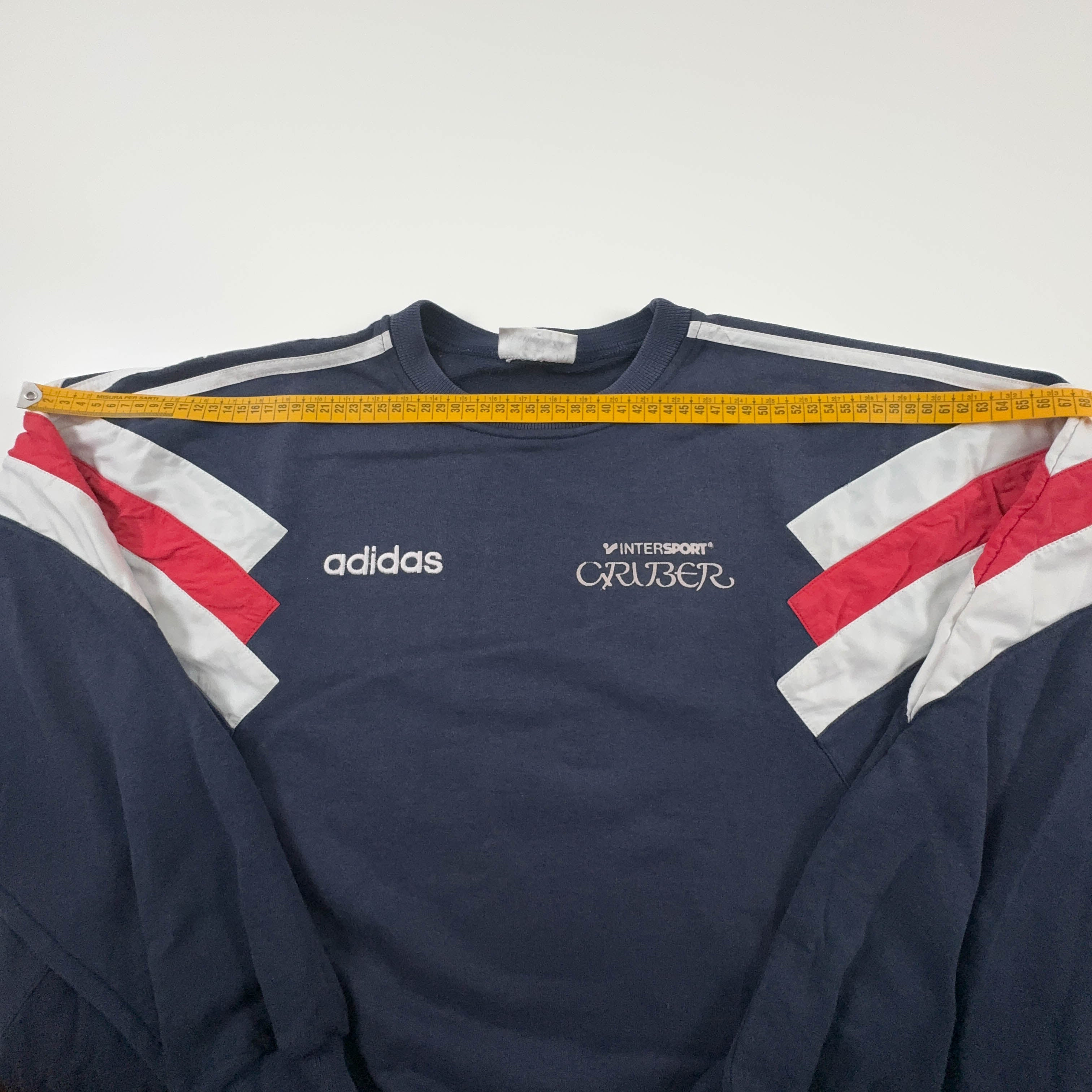 Felpa Adidas Vintage blu e bianca a girocollo con logo ricamato anni 90 - Taglia D6 F180 uomo