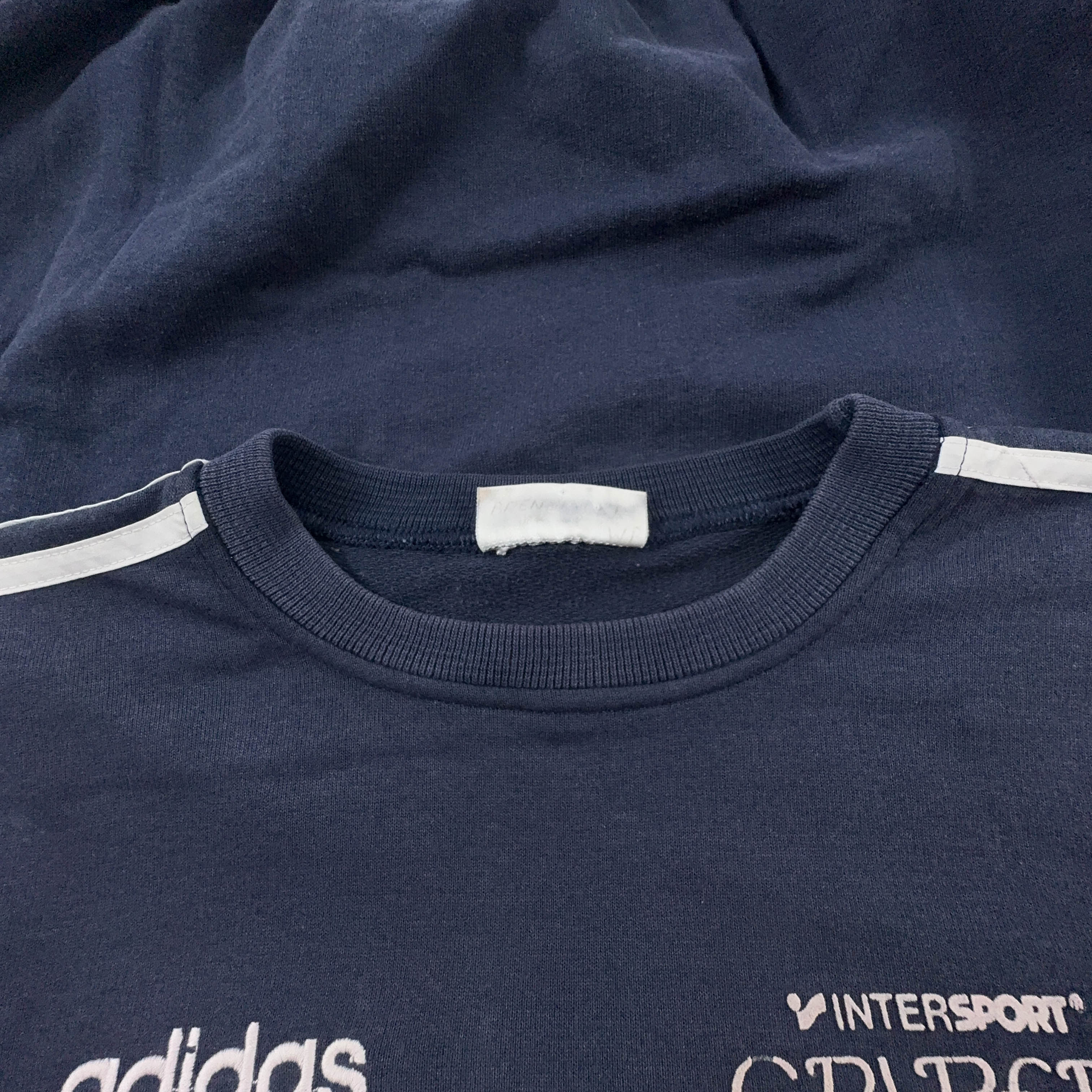 Felpa Adidas Vintage blu e bianca a girocollo con logo ricamato anni 90 - Taglia D6 F180 uomo