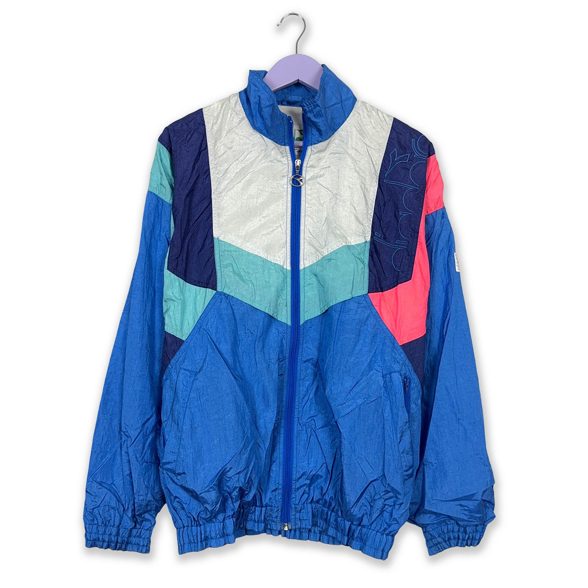 Diadora Vintage Blue Geometric Zip Up Windbreaker 90s - Size XL Men