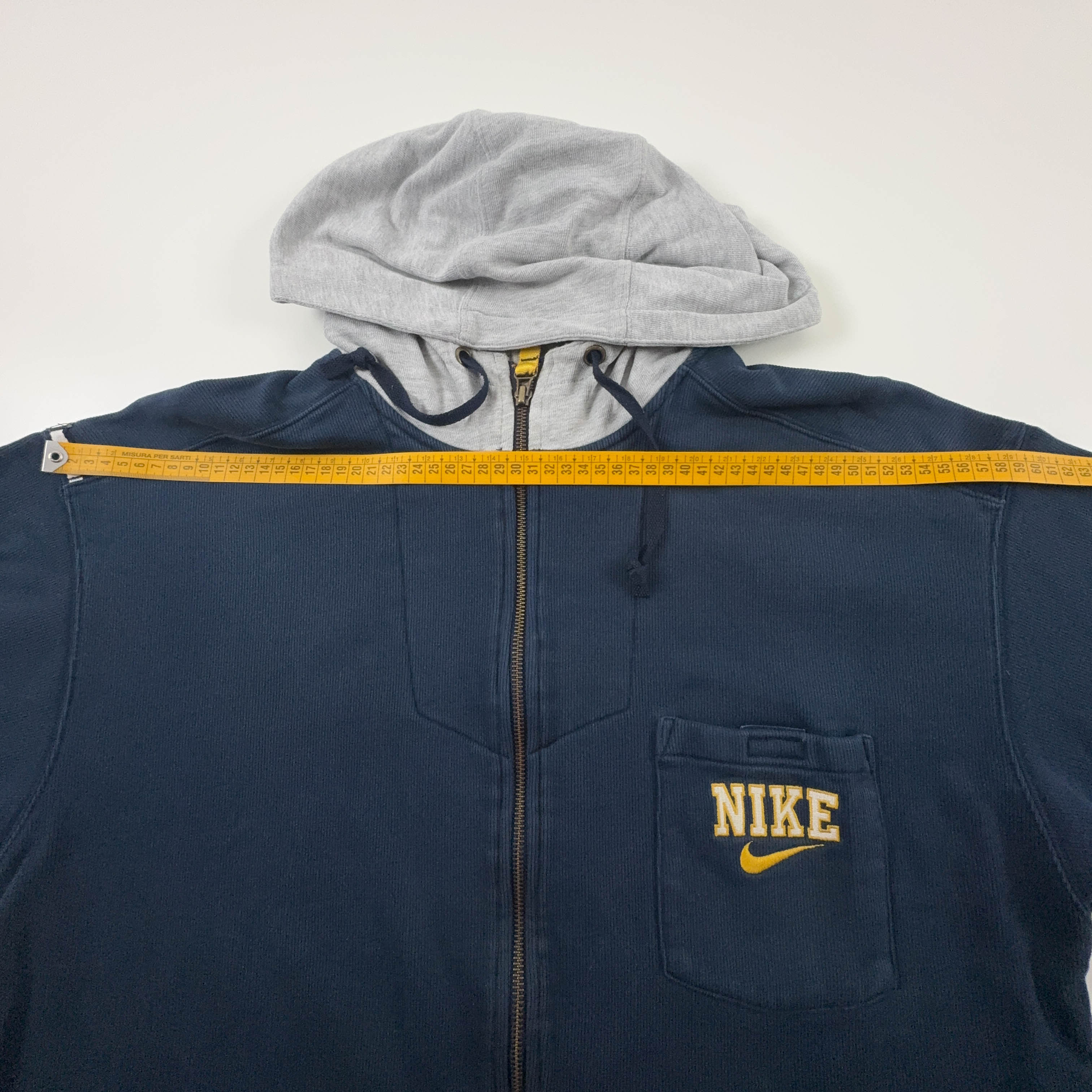 Felpa Nike Vintage blu e grigia con zip e cappuccio 80% cotone anni 90 - Taglia XL 188 uomo