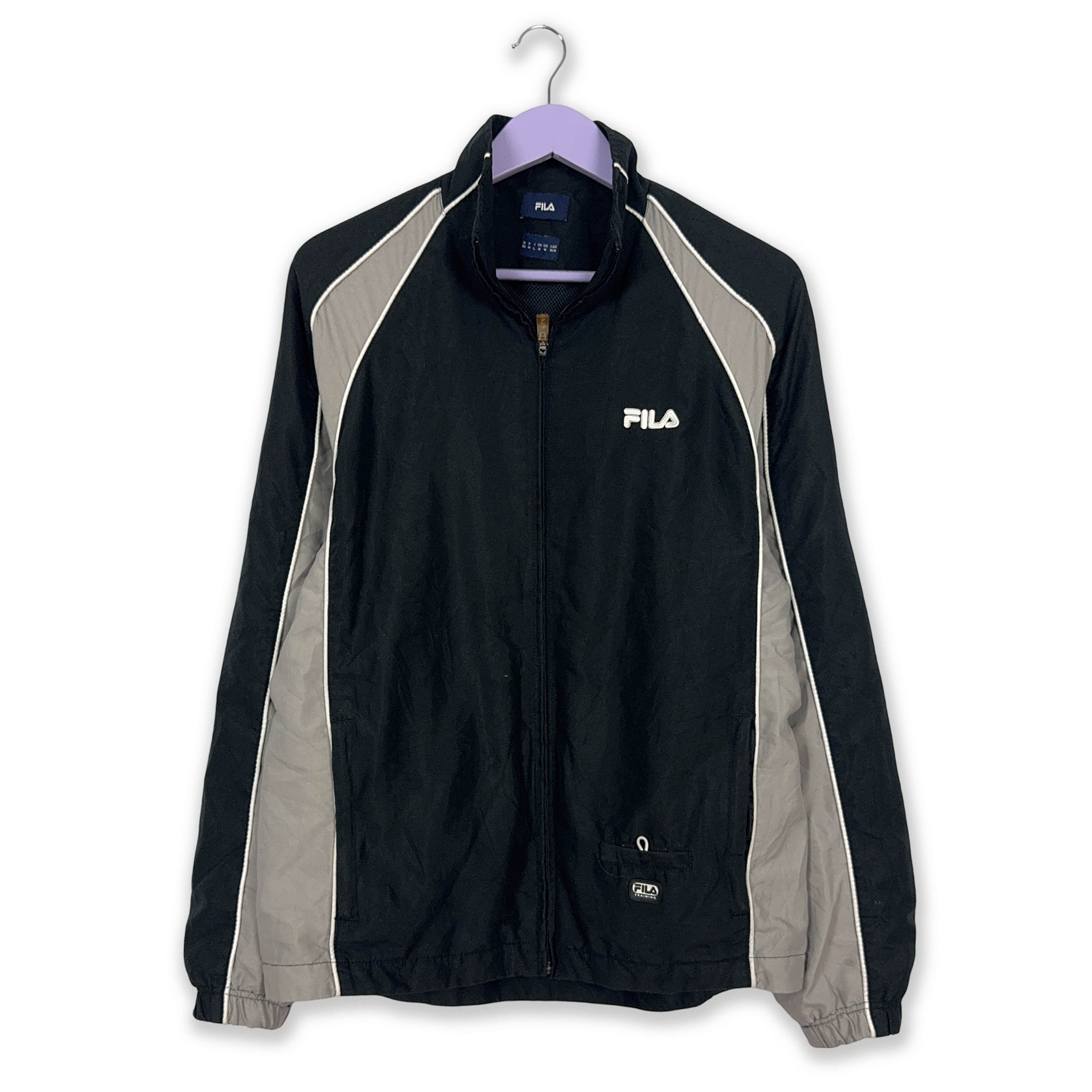 Fila Vintage Black & Grey Zip Up Windbreaker Jacket 2000s - Men's Size M