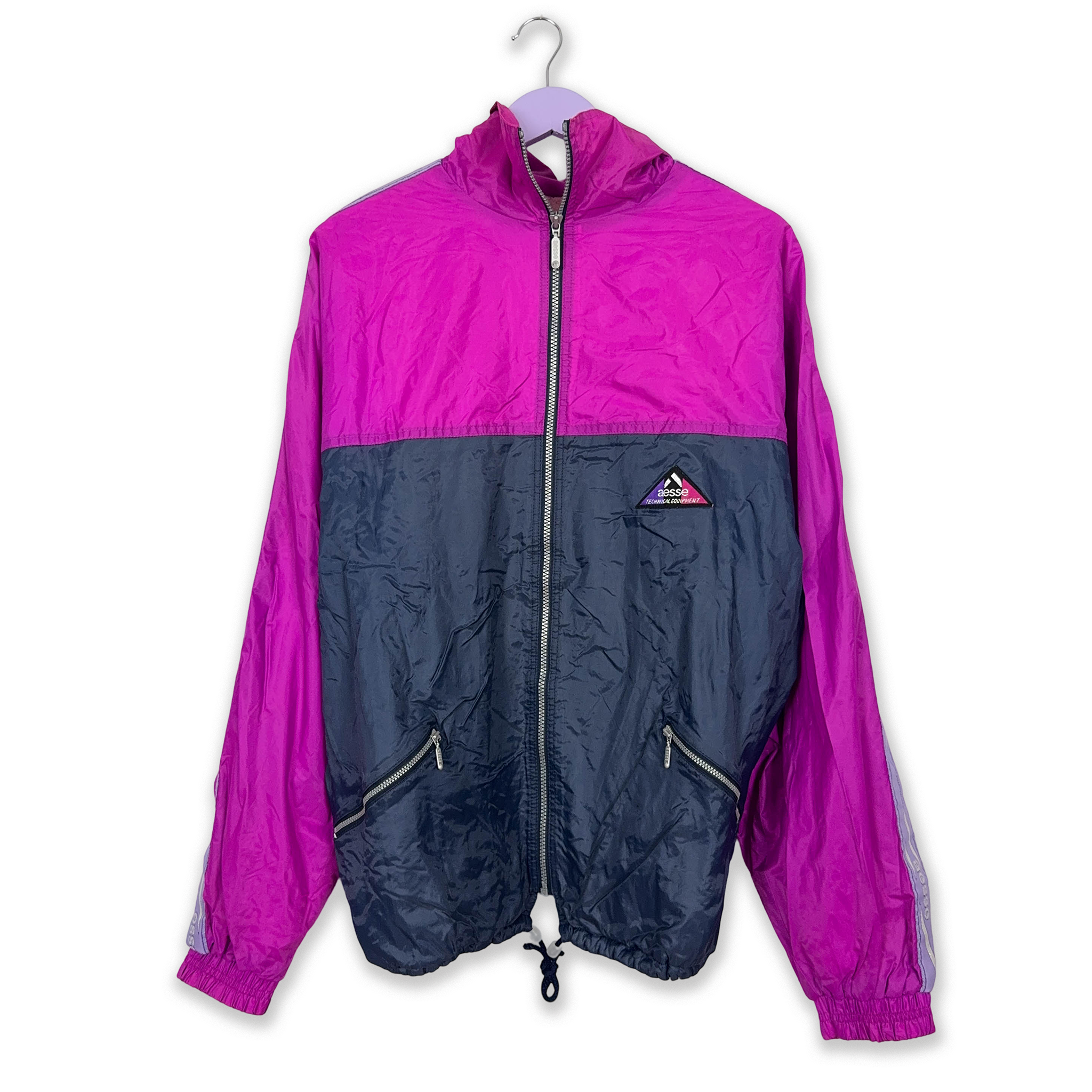 Aesse Vintage Purple and Pink 90's Zip Up Waterproof Windbreaker Jacket - Size L/XL Men