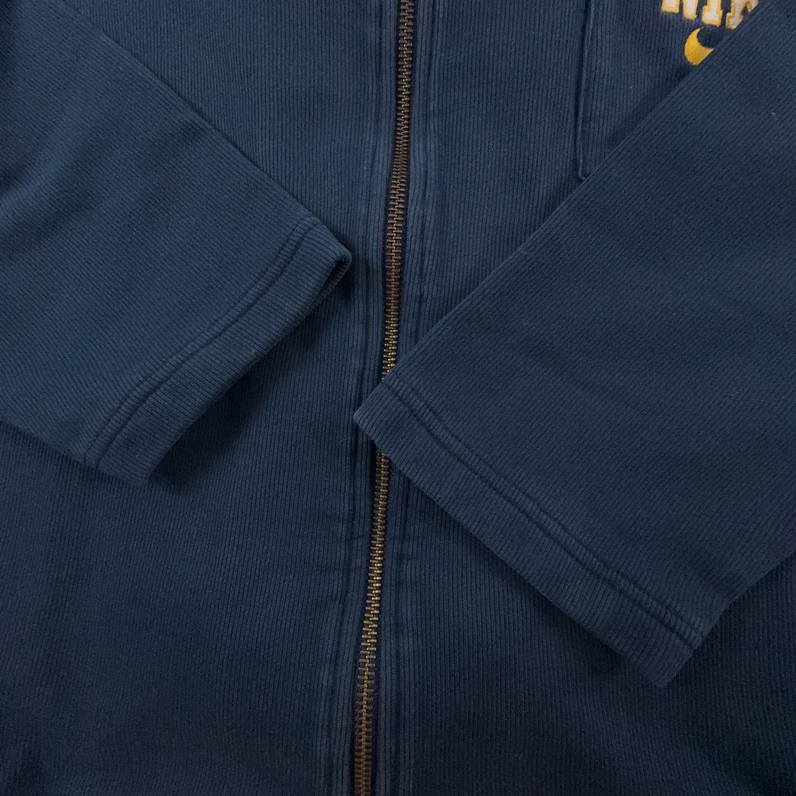 Felpa Nike Vintage blu e grigia con zip e cappuccio 80% cotone anni 90 - Taglia XL 188 uomo