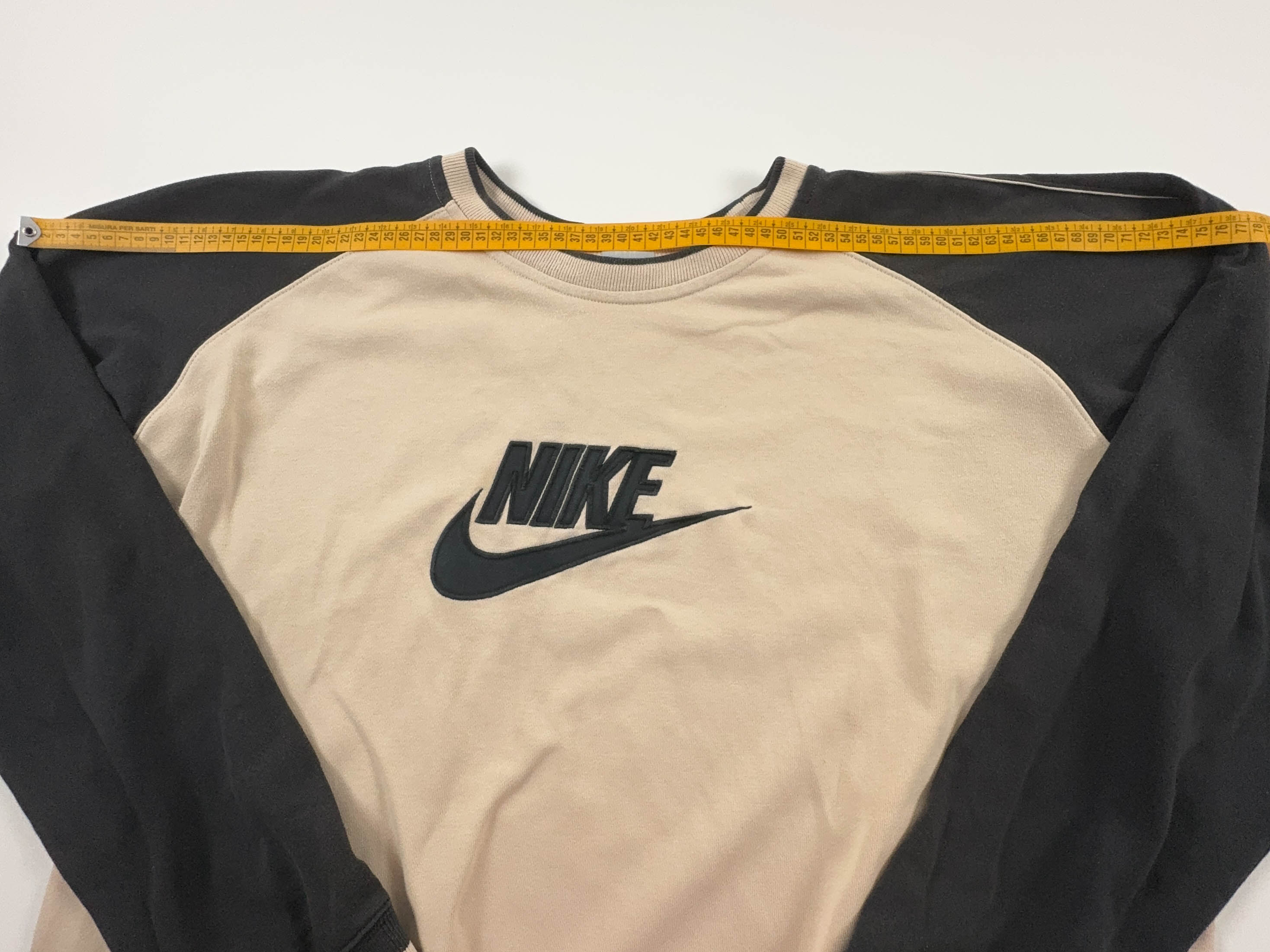 Felpa Nike Vintage crema a girocollo e logo ricamato 80% cotone anni 90 - Taglia XXL uomo