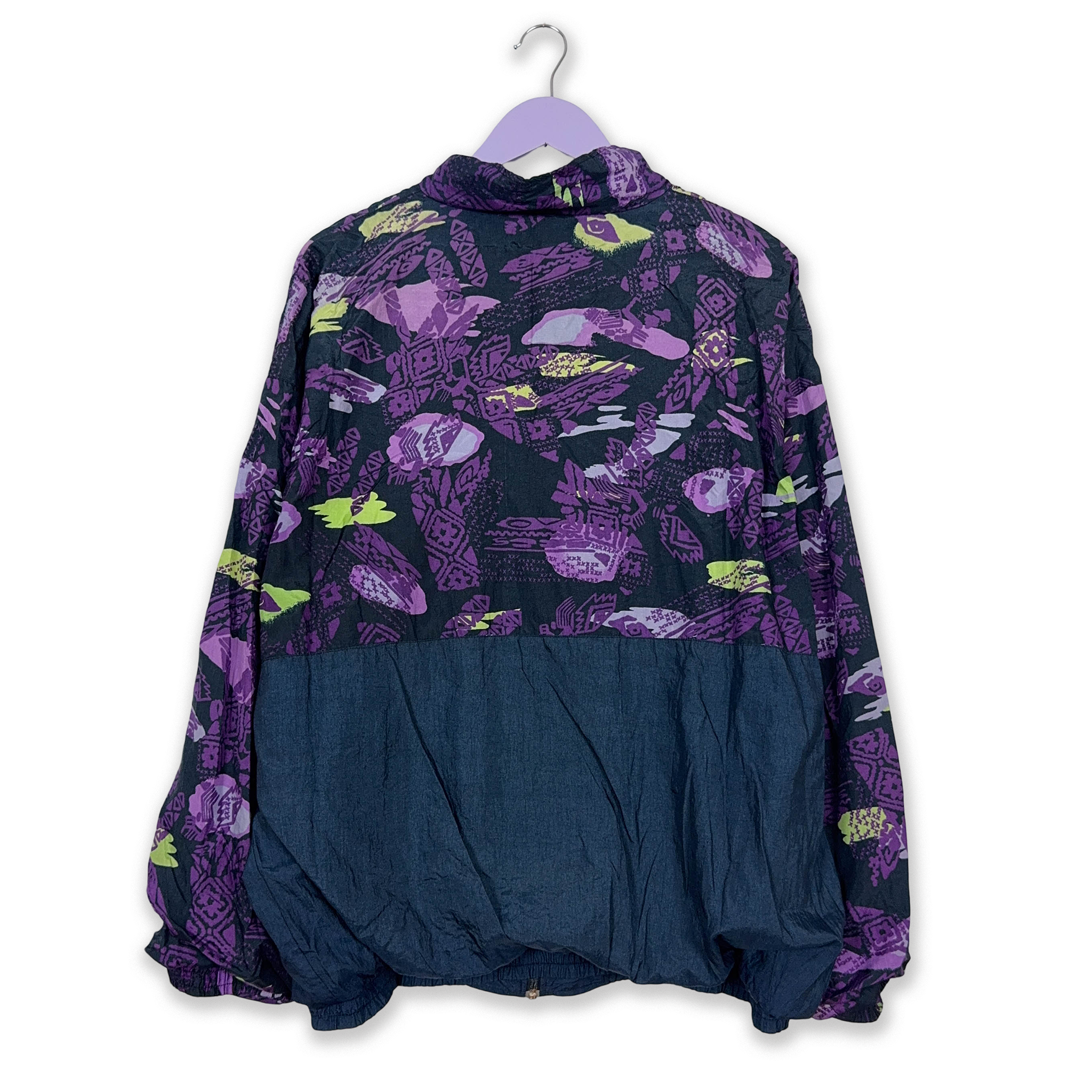 Vintage Dark Blue and Purple Patterned Zip Up Windbreaker Jacket 80s 90s - Size XL Men