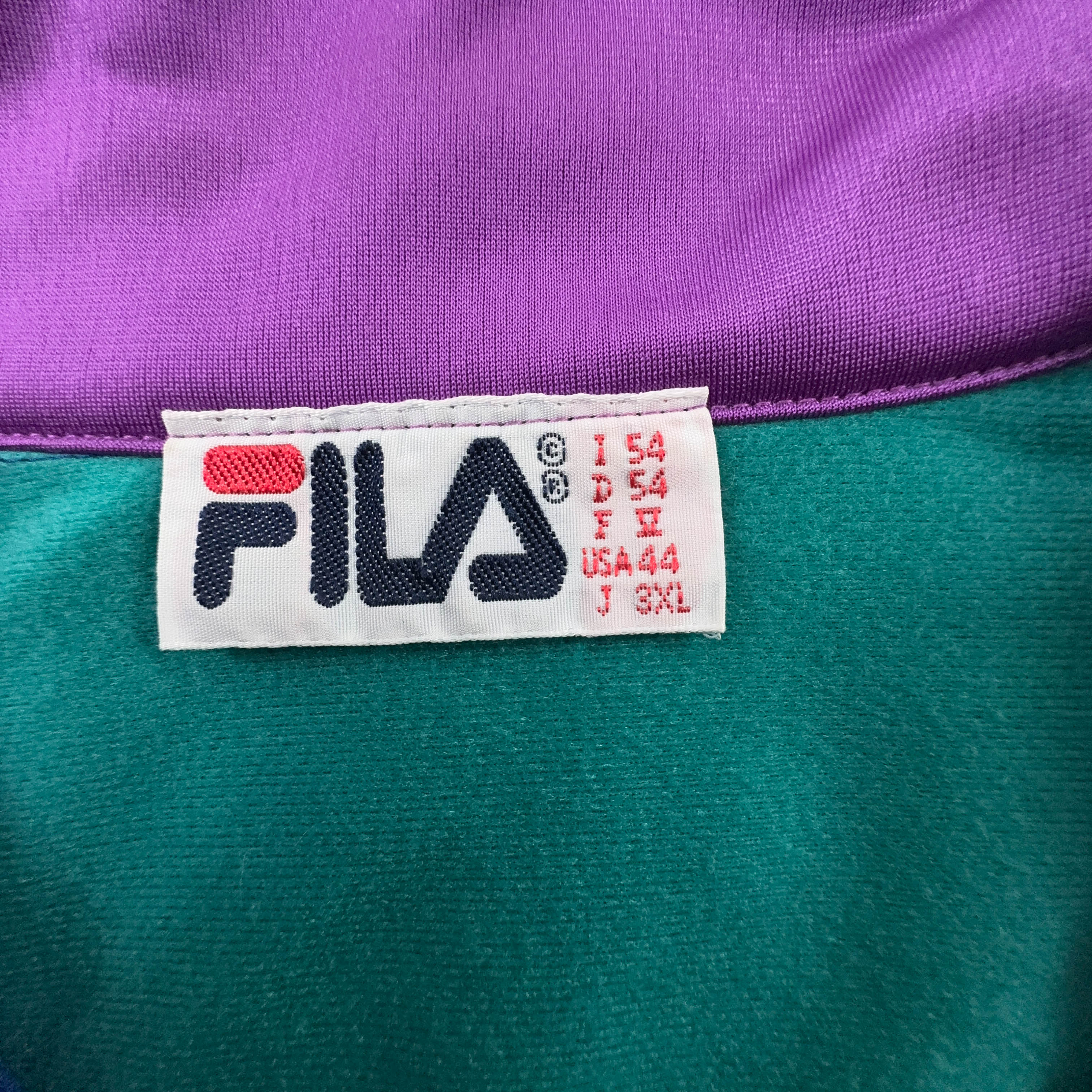 Felpa Fila Vintage blu e viola con zip e logo ricamato anni 90 - Taglia I54 uomo