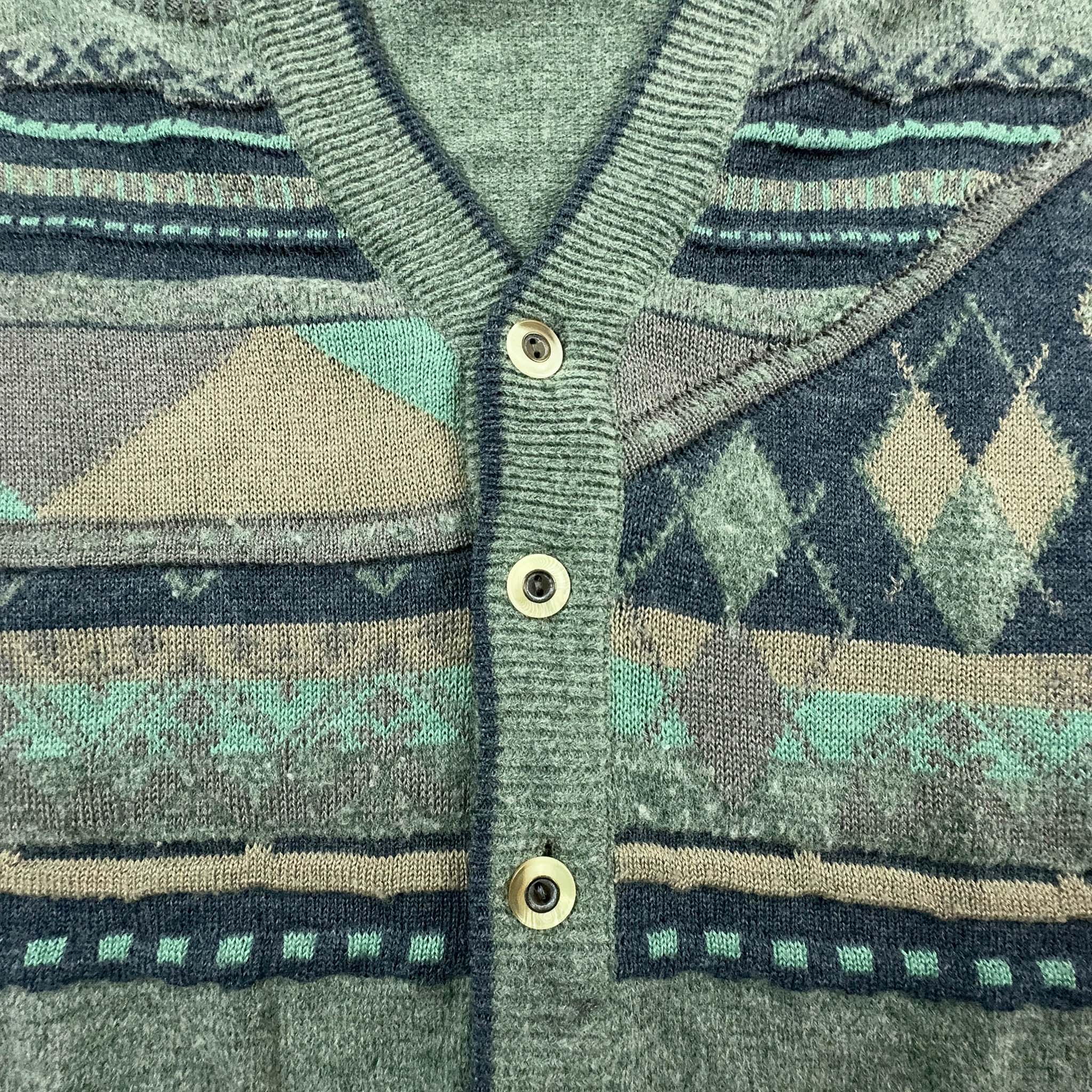 Cardigan Vintage Yorn verde chiaro 60% lana a fantasia geometrica  - Taglia 52 uomo