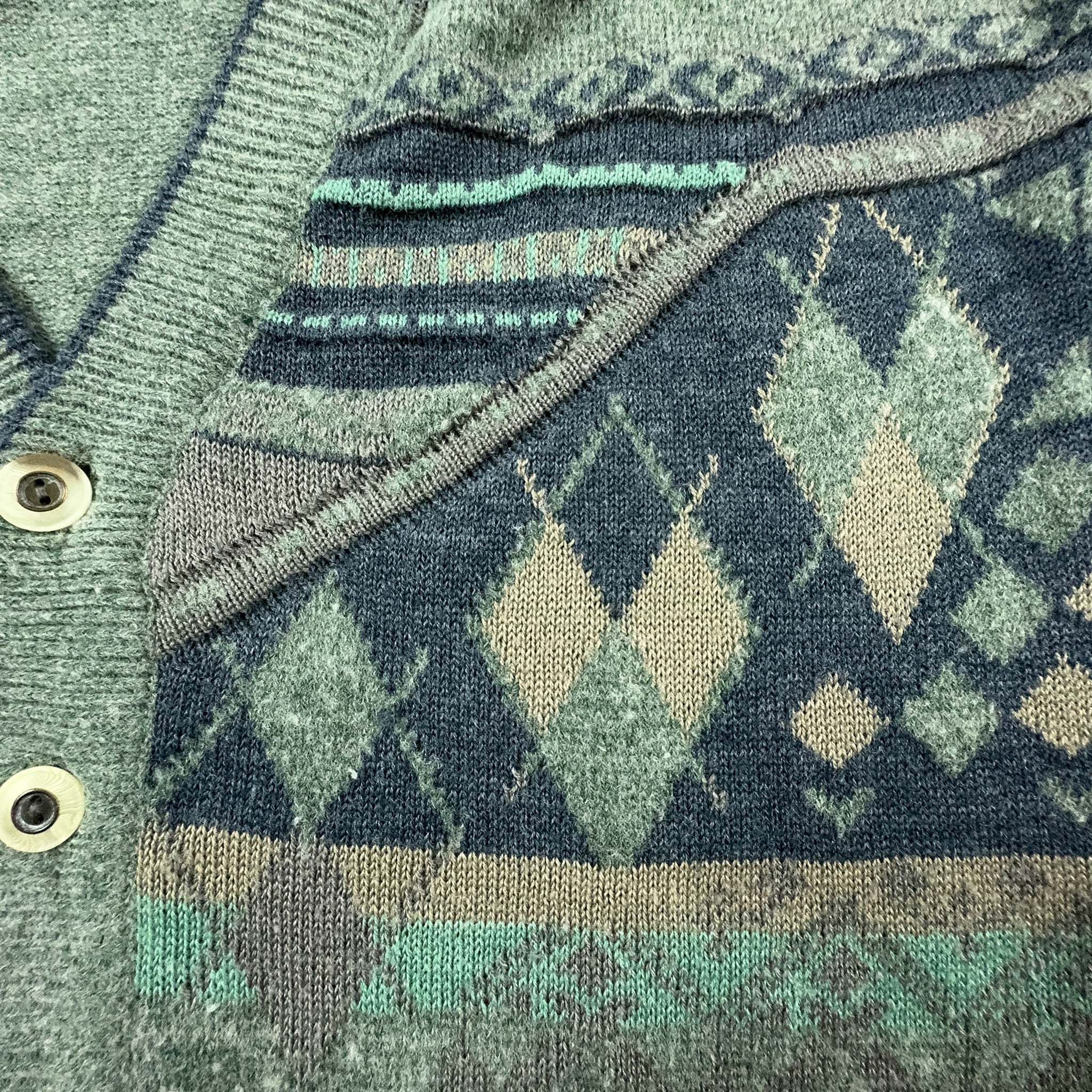 Cardigan Vintage Yorn verde chiaro 60% lana a fantasia geometrica  - Taglia 52 uomo