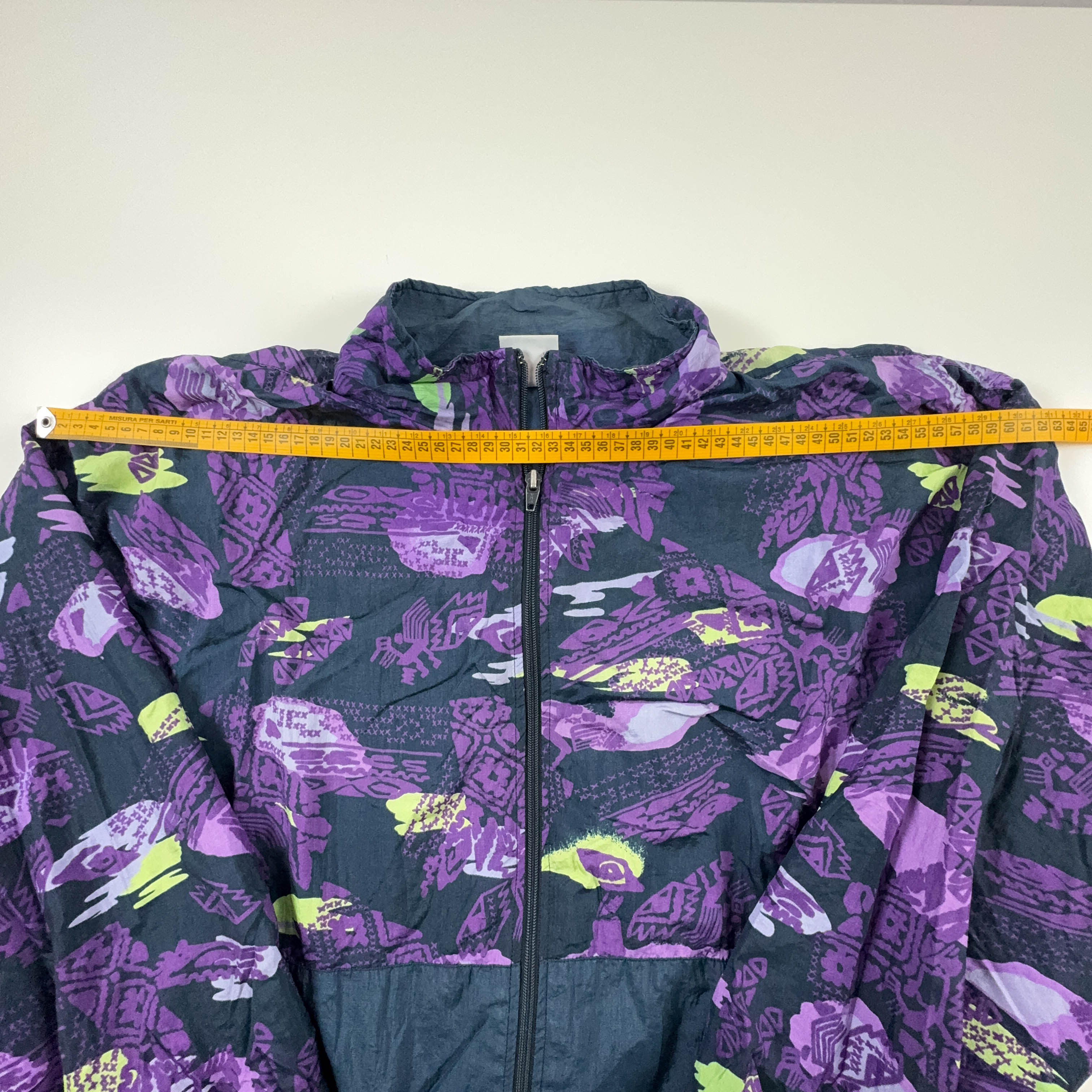 Vintage Dark Blue and Purple Patterned Zip Up Windbreaker Jacket 80s 90s - Size XL Men