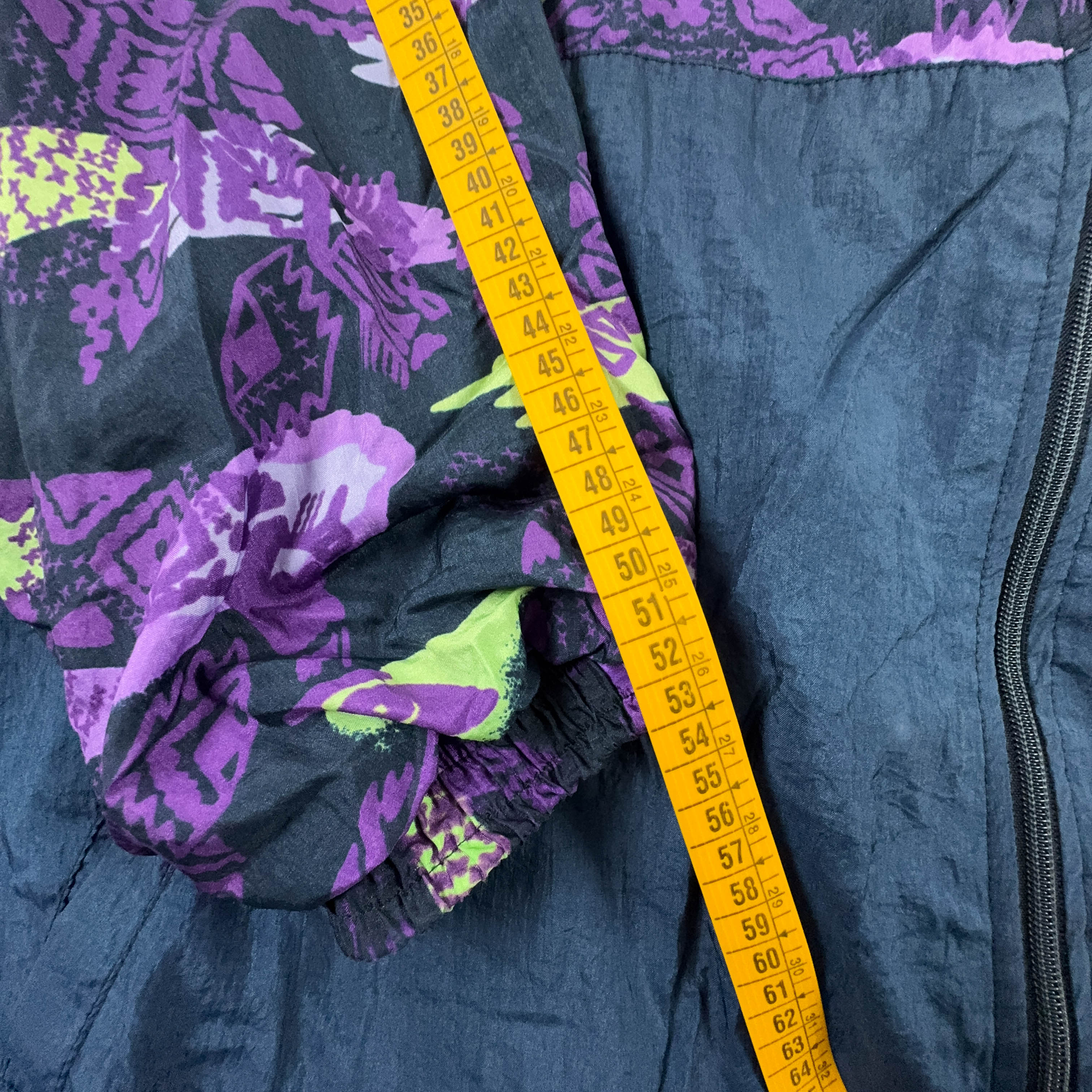 Vintage Dark Blue and Purple Patterned Zip Up Windbreaker Jacket 80s 90s - Size XL Men