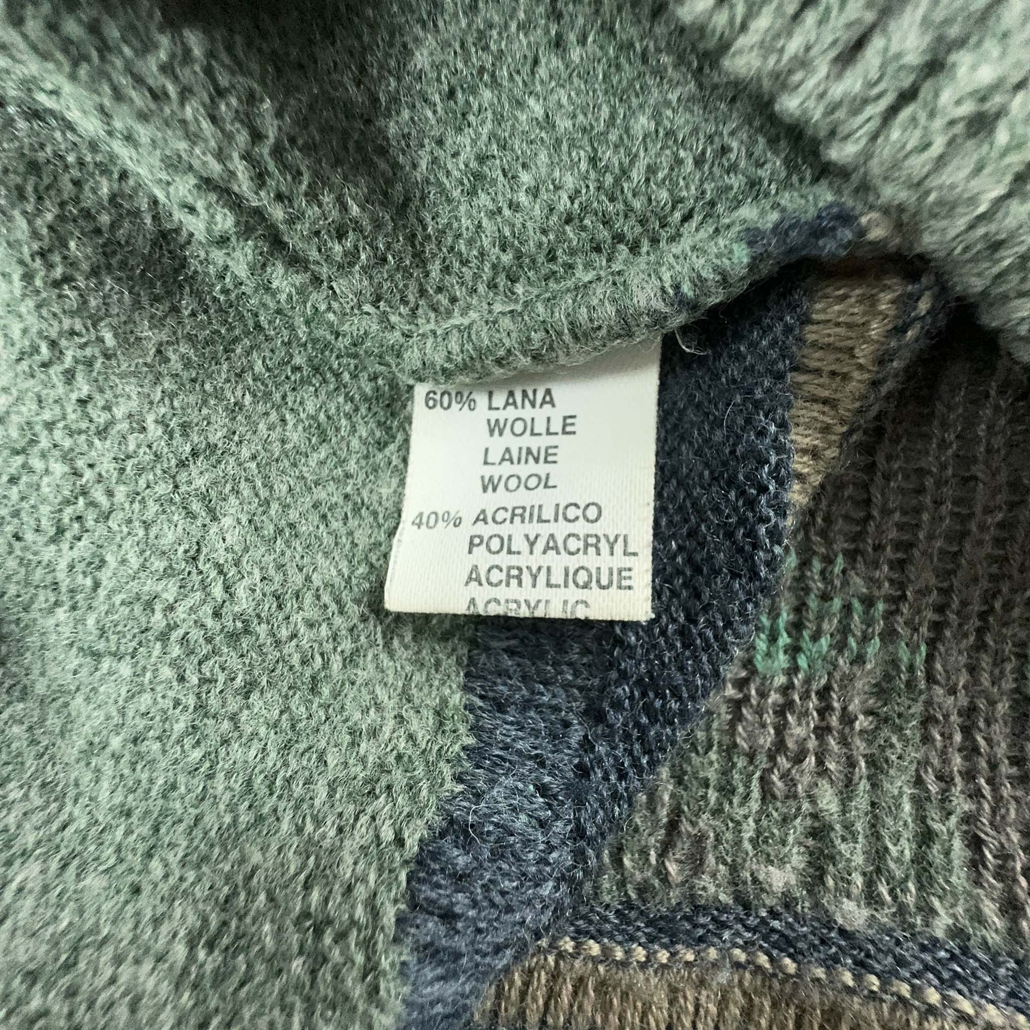 Cardigan Vintage Yorn verde chiaro 60% lana a fantasia geometrica  - Taglia 52 uomo