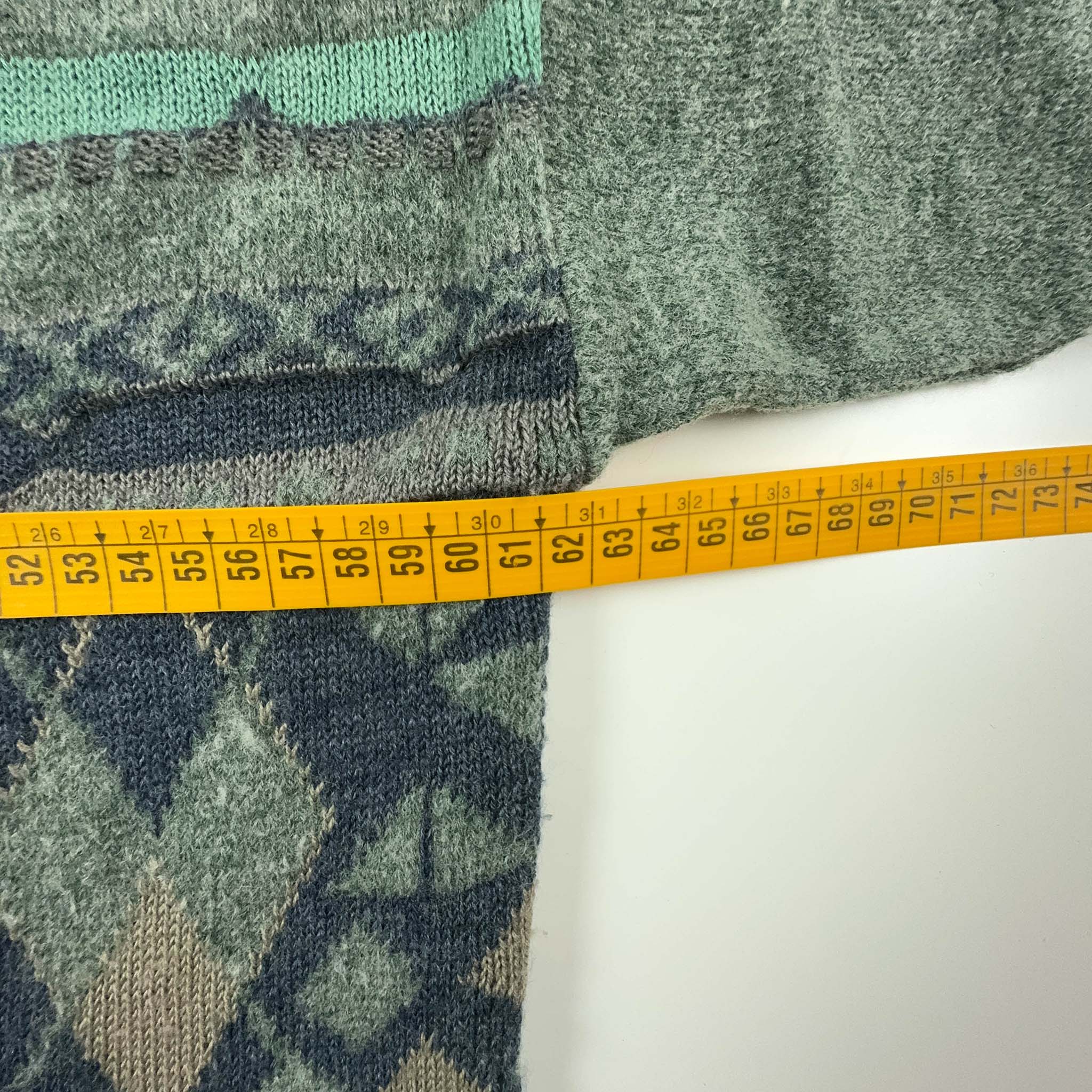 Cardigan Vintage Yorn verde chiaro 60% lana a fantasia geometrica  - Taglia 52 uomo