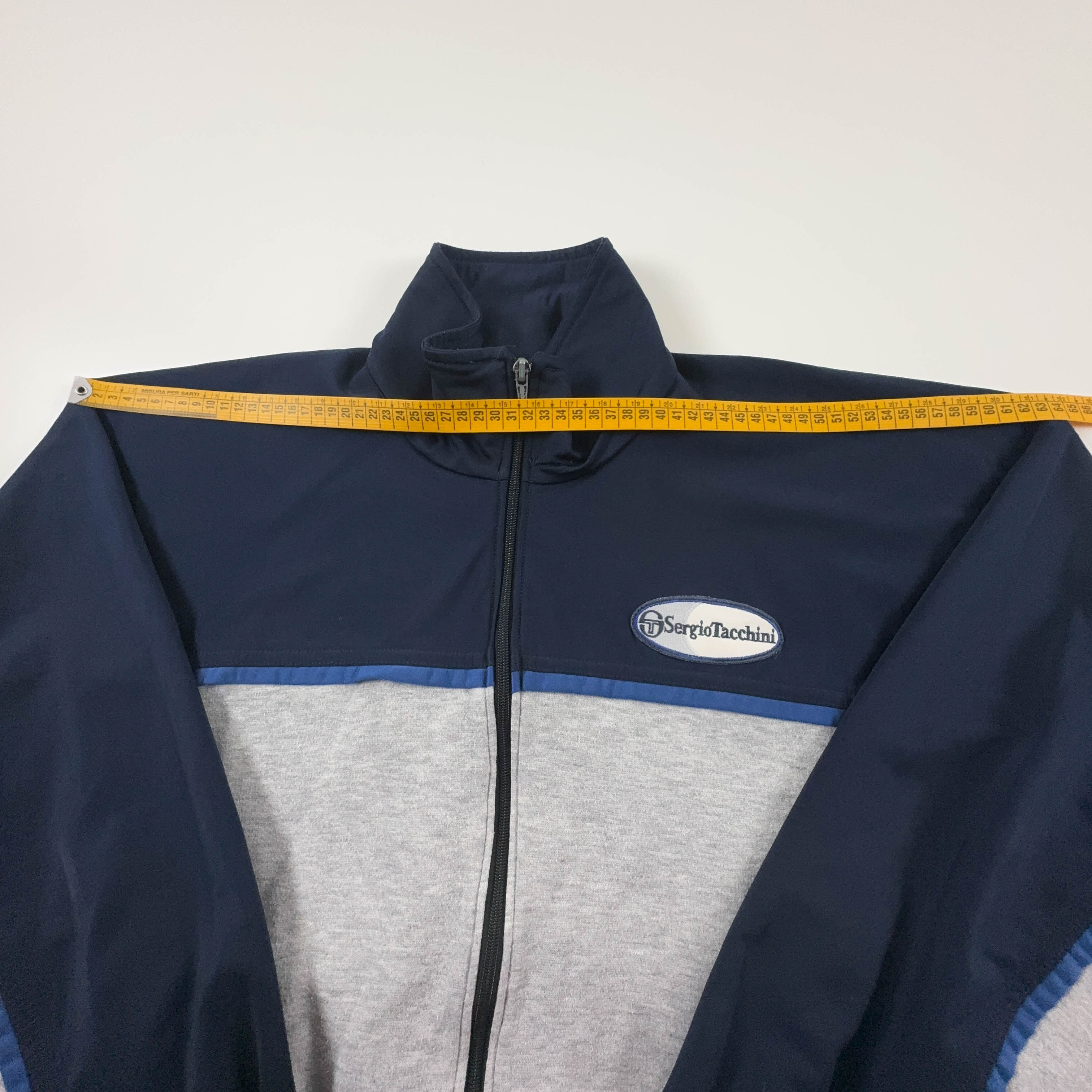 Felpa Sergio Tacchini Vintage blu e grigia con zip e logo ricamato anni 2000 - Taglia 52 uomo