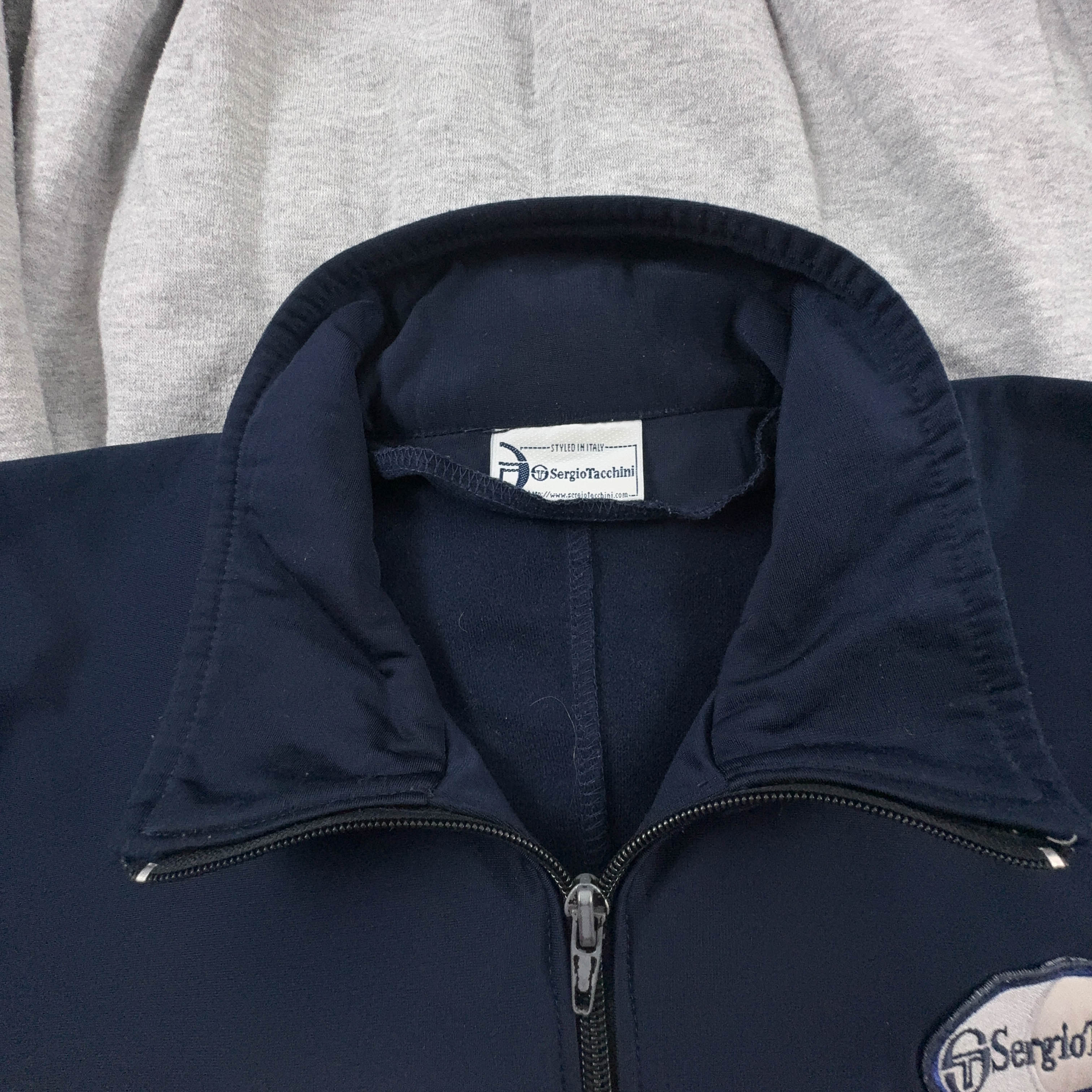 Felpa Sergio Tacchini Vintage blu e grigia con zip e logo ricamato anni 2000 - Taglia 52 uomo