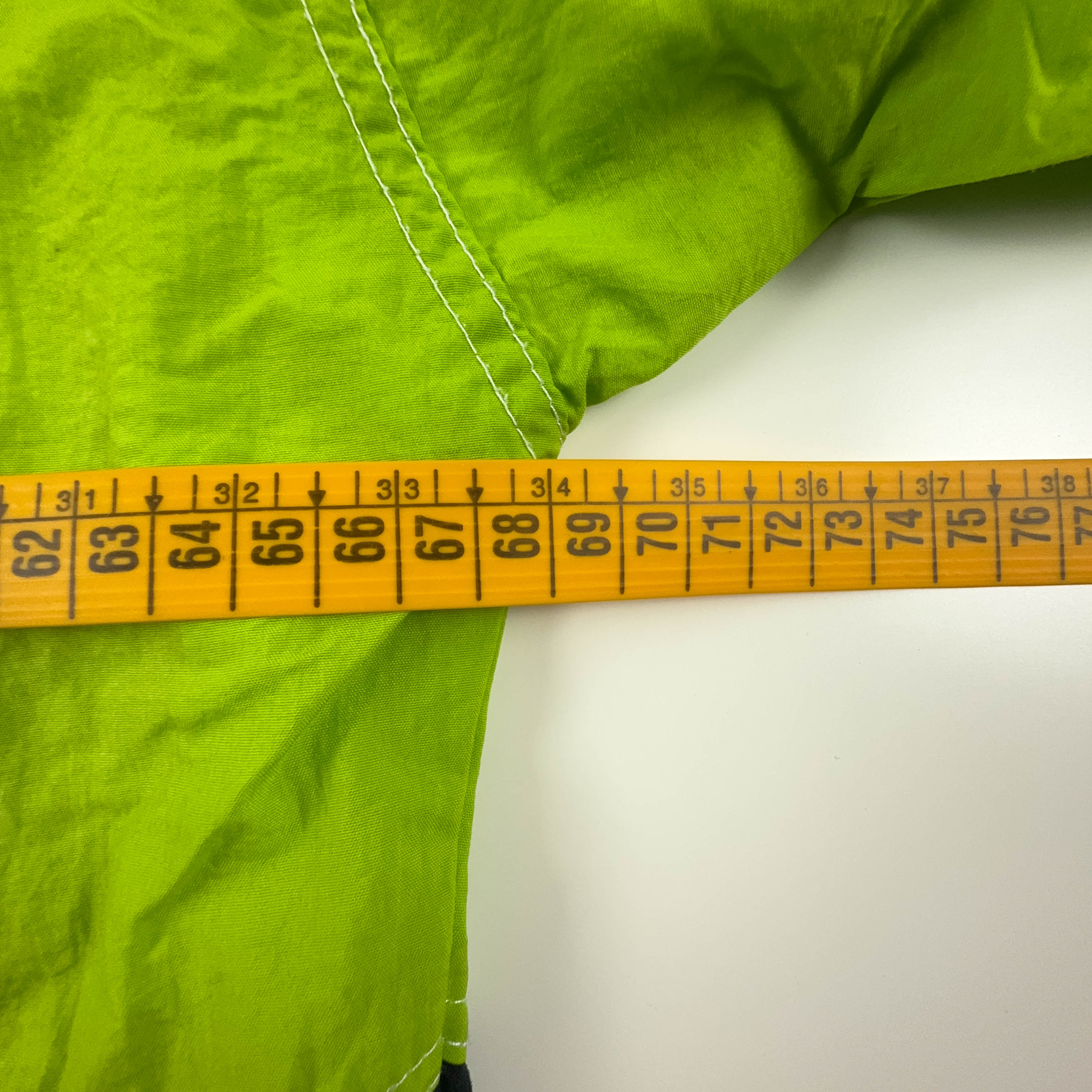 Vintage Cream and Green Windbreaker Jacket with Zip and 80s 90s Patch - Size L Men