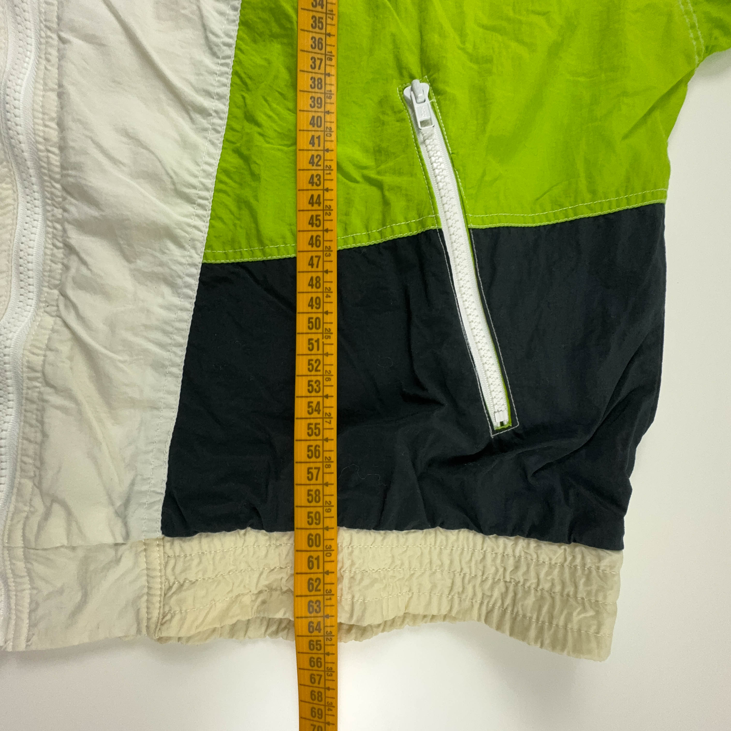 Vintage Cream and Green Windbreaker Jacket with Zip and 80s 90s Patch - Size L Men