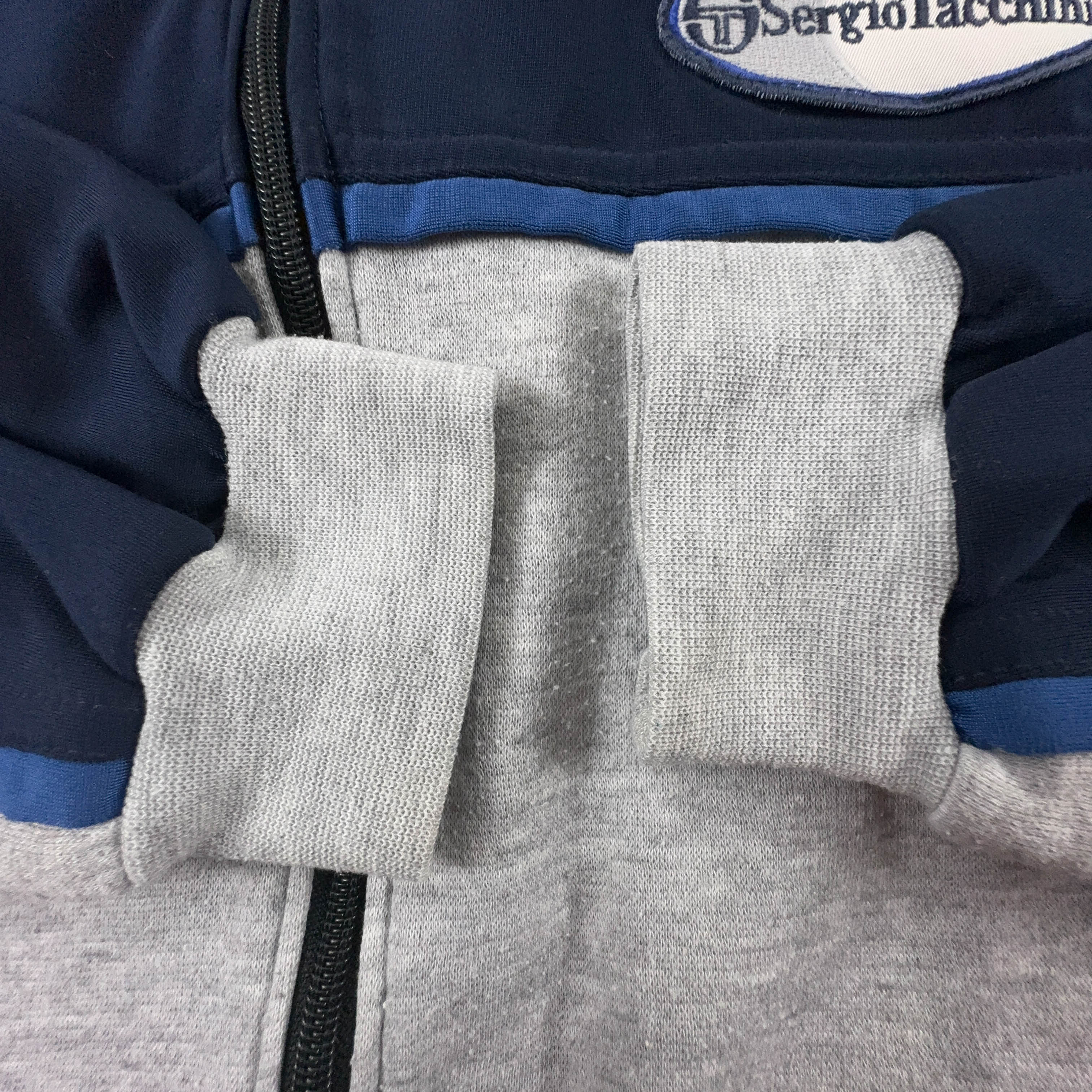 Felpa Sergio Tacchini Vintage blu e grigia con zip e logo ricamato anni 2000 - Taglia 52 uomo