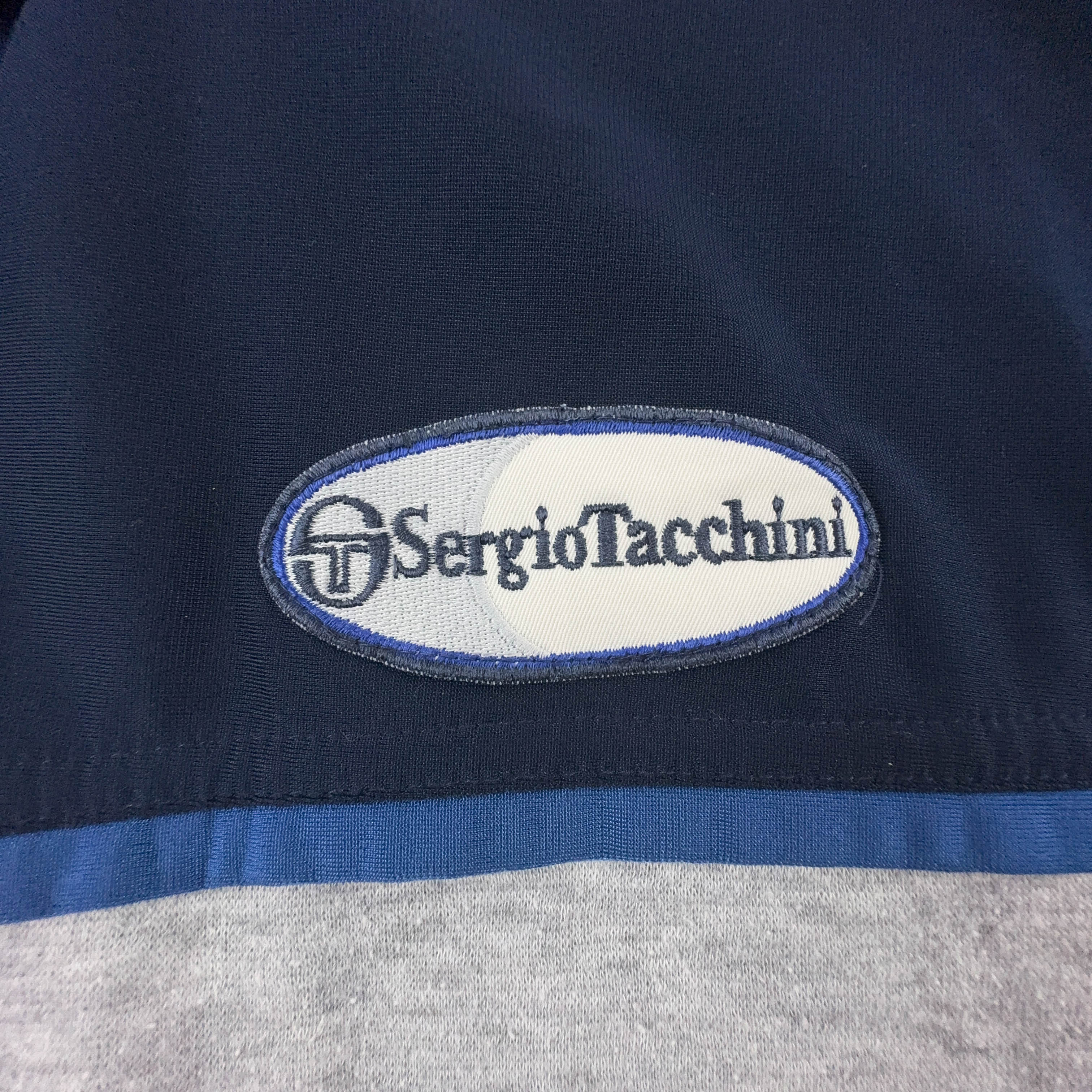 Felpa Sergio Tacchini Vintage blu e grigia con zip e logo ricamato anni 2000 - Taglia 52 uomo