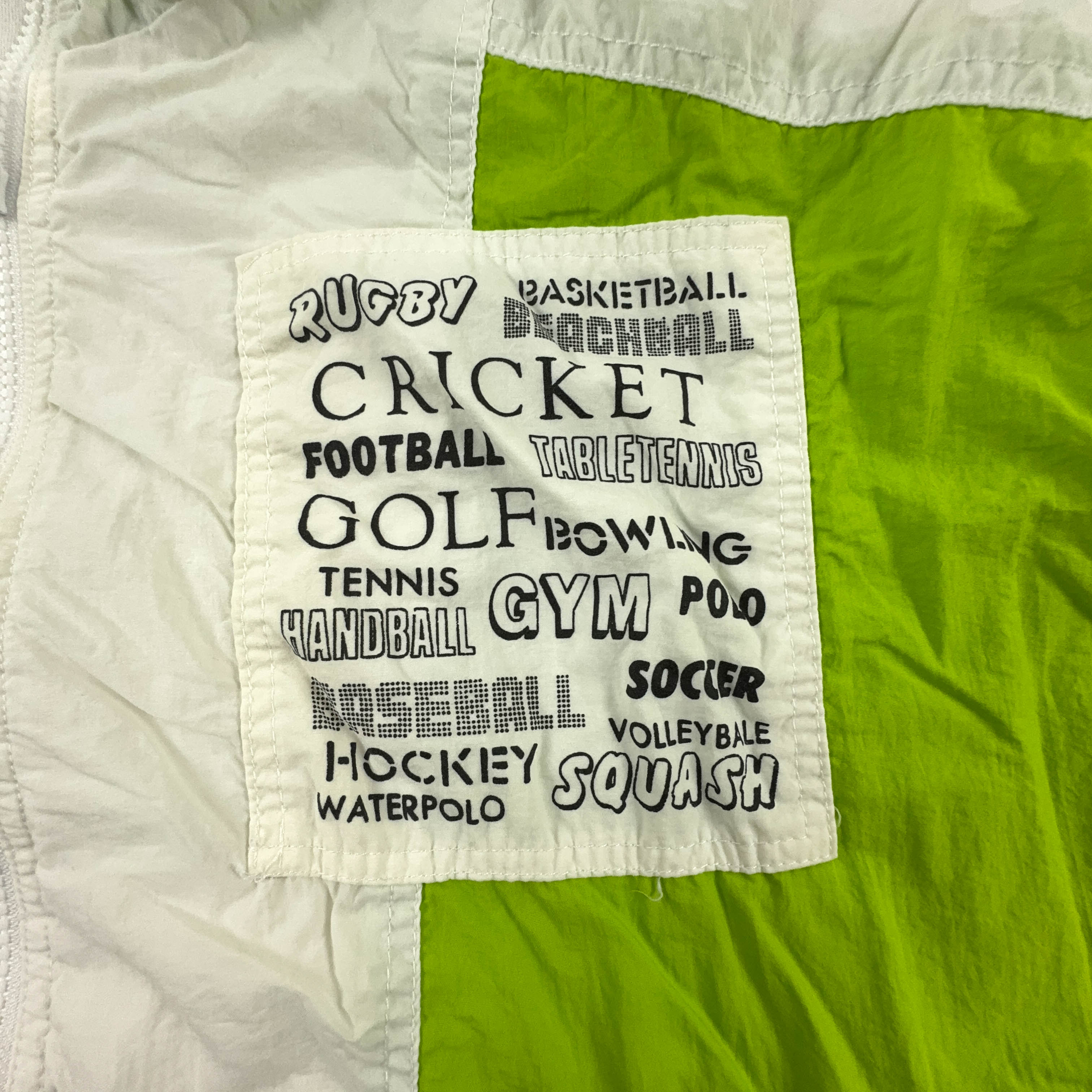 Vintage Cream and Green Windbreaker Jacket with Zip and 80s 90s Patch - Size L Men