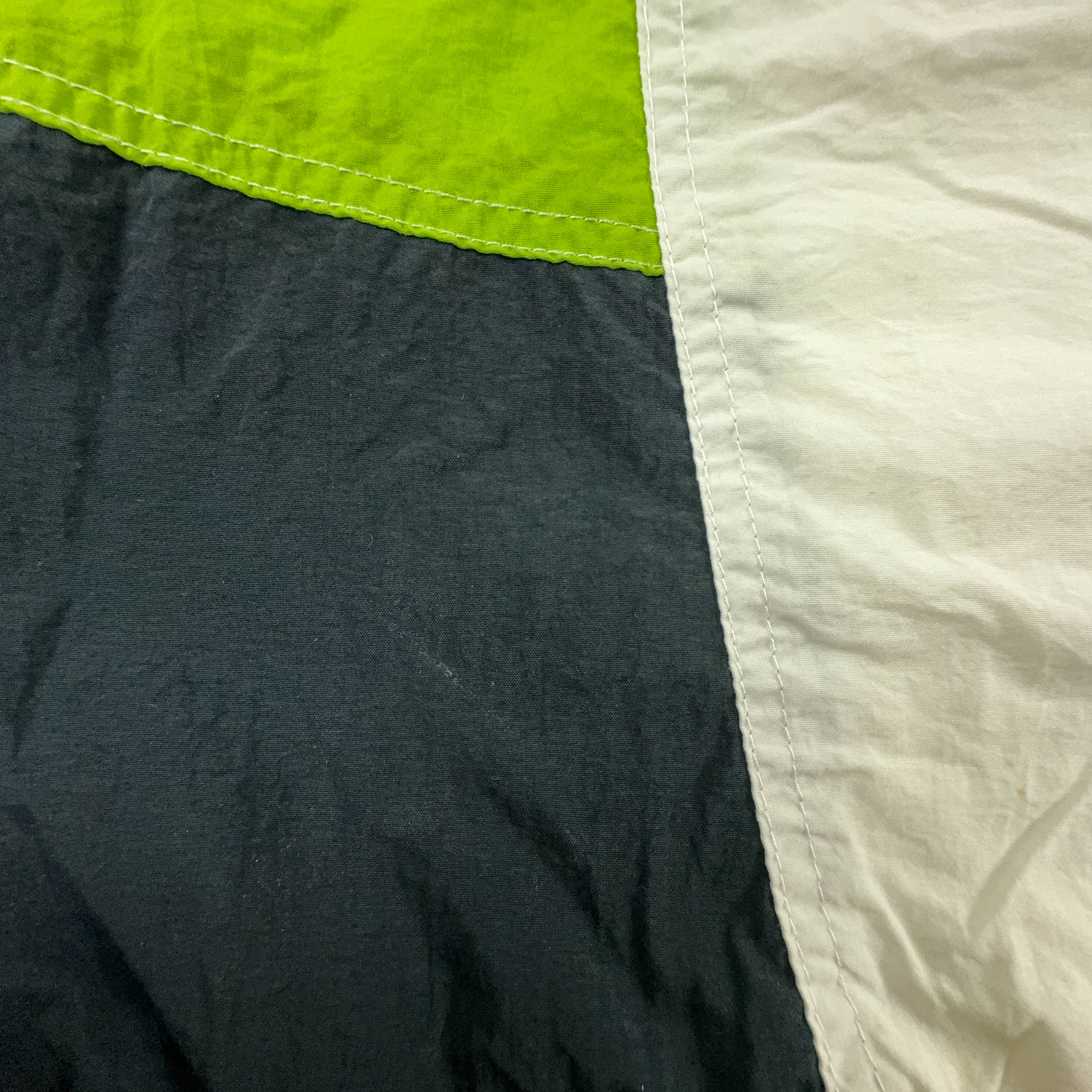 Vintage Cream and Green Windbreaker Jacket with Zip and 80s 90s Patch - Size L Men